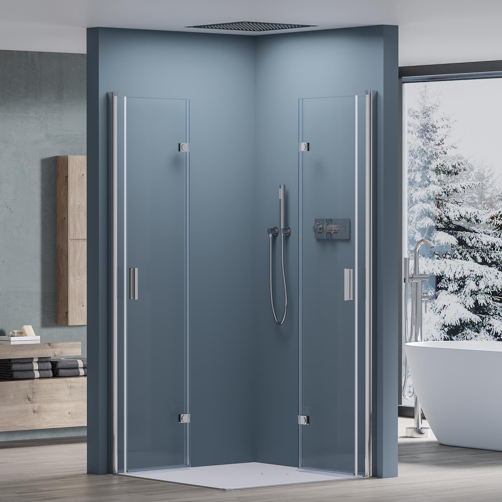 Cabina doccia angolare con porte girevoli – vetro di sicurezza da 8 mm in cromo, varie dimensioni