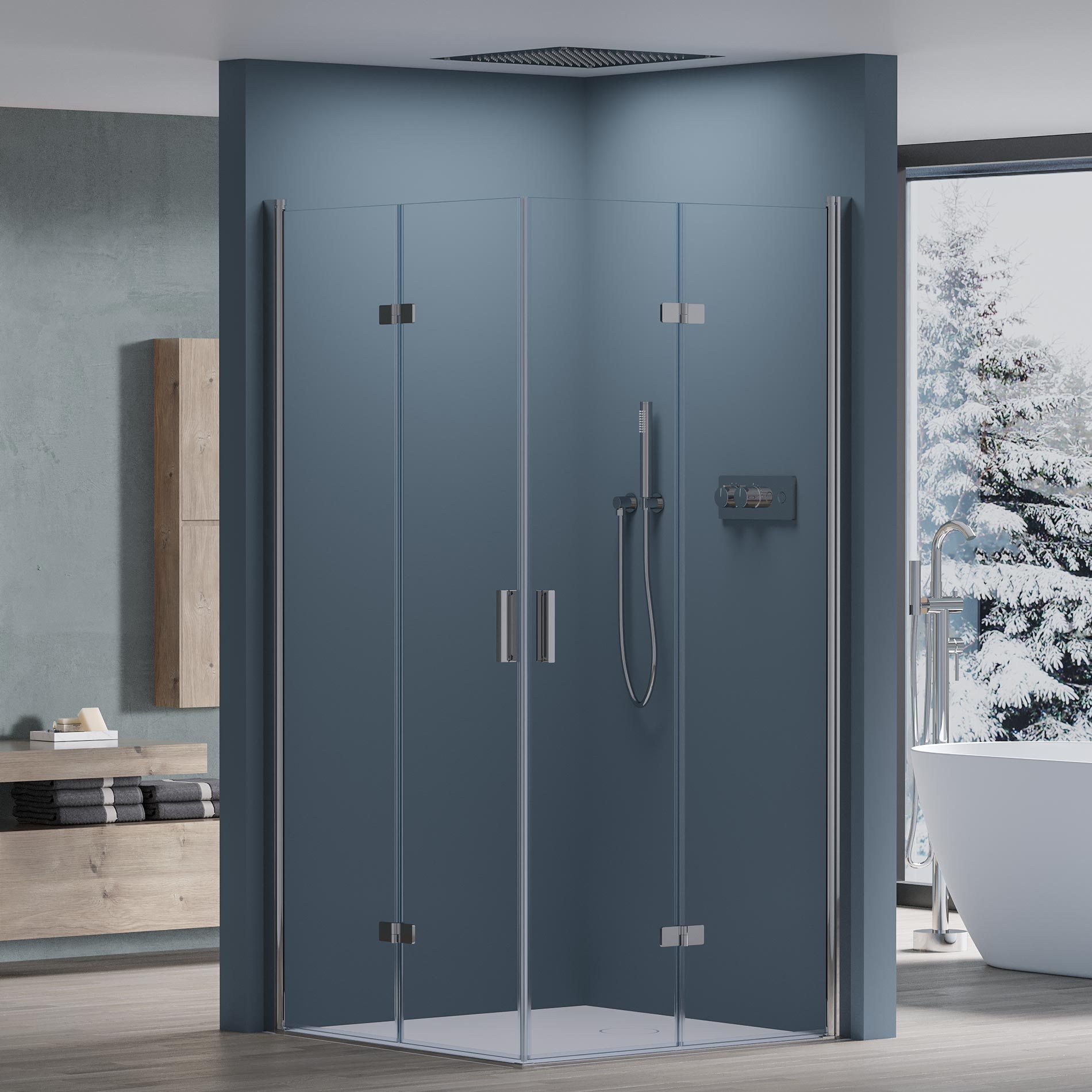 Cabina doccia angolare con porte girevoli – vetro di sicurezza da 8 mm in cromo, varie dimensioni