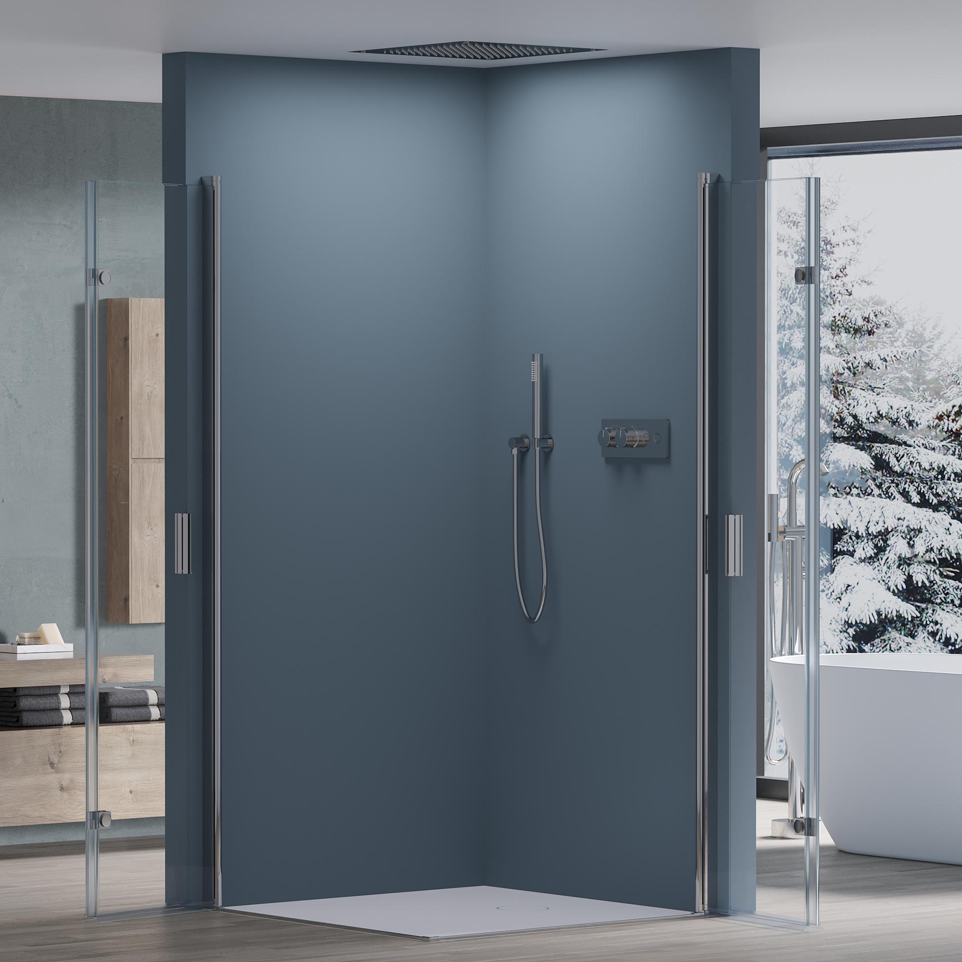 Cabina doccia angolare con porte girevoli – vetro di sicurezza da 8 mm in cromo, varie dimensioni