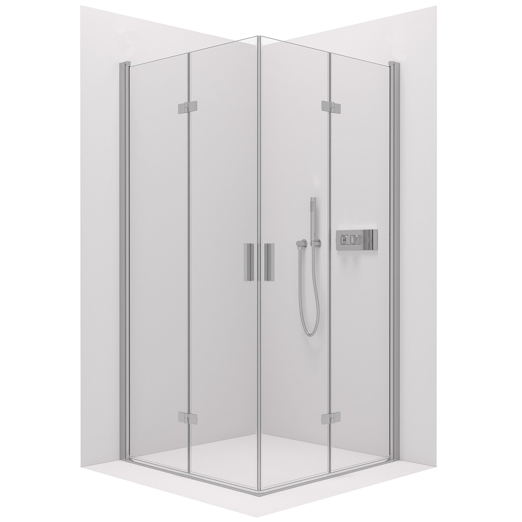 Cabina doccia angolare con porte girevoli – vetro di sicurezza da 8 mm in cromo, varie dimensioni