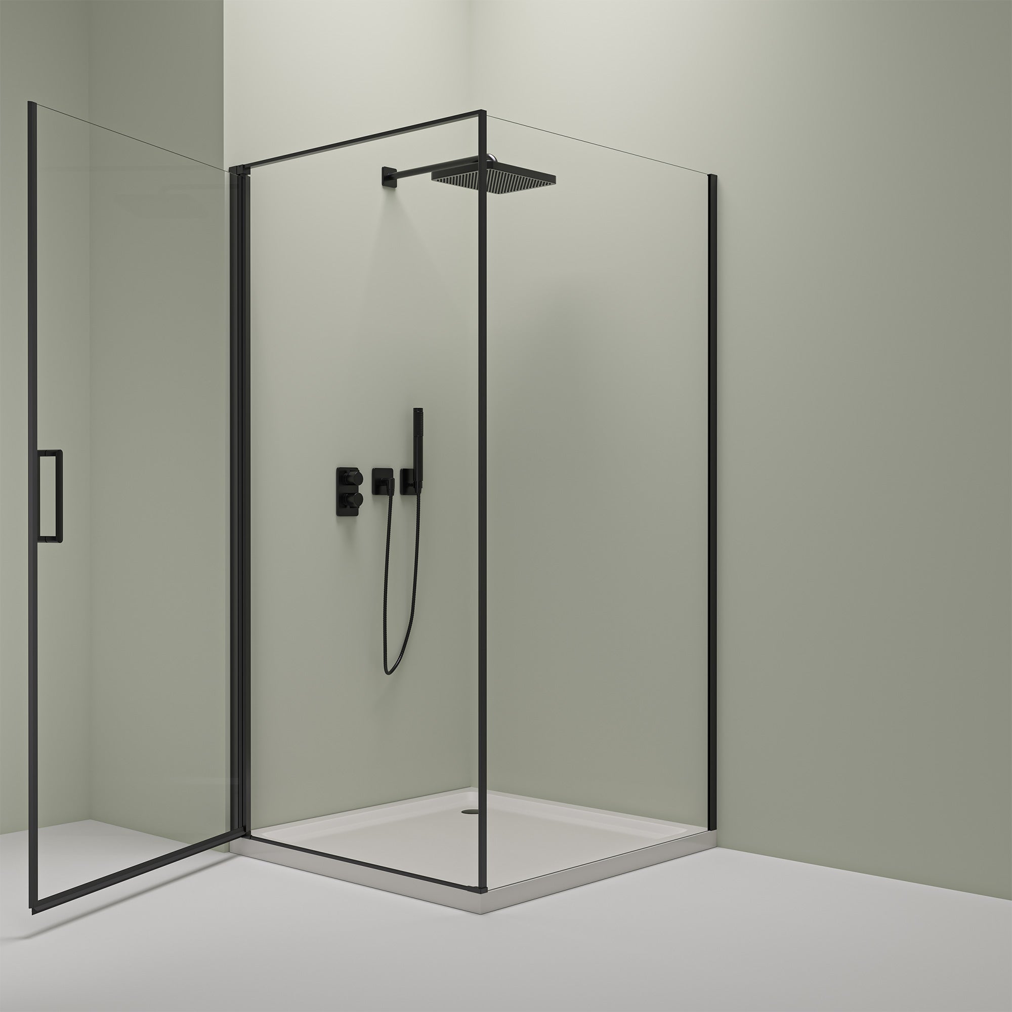 Eck-Duschkabine mit Drehtür – 8 mm Sicherheitsglas in Schwarz Matt, versch. Größen