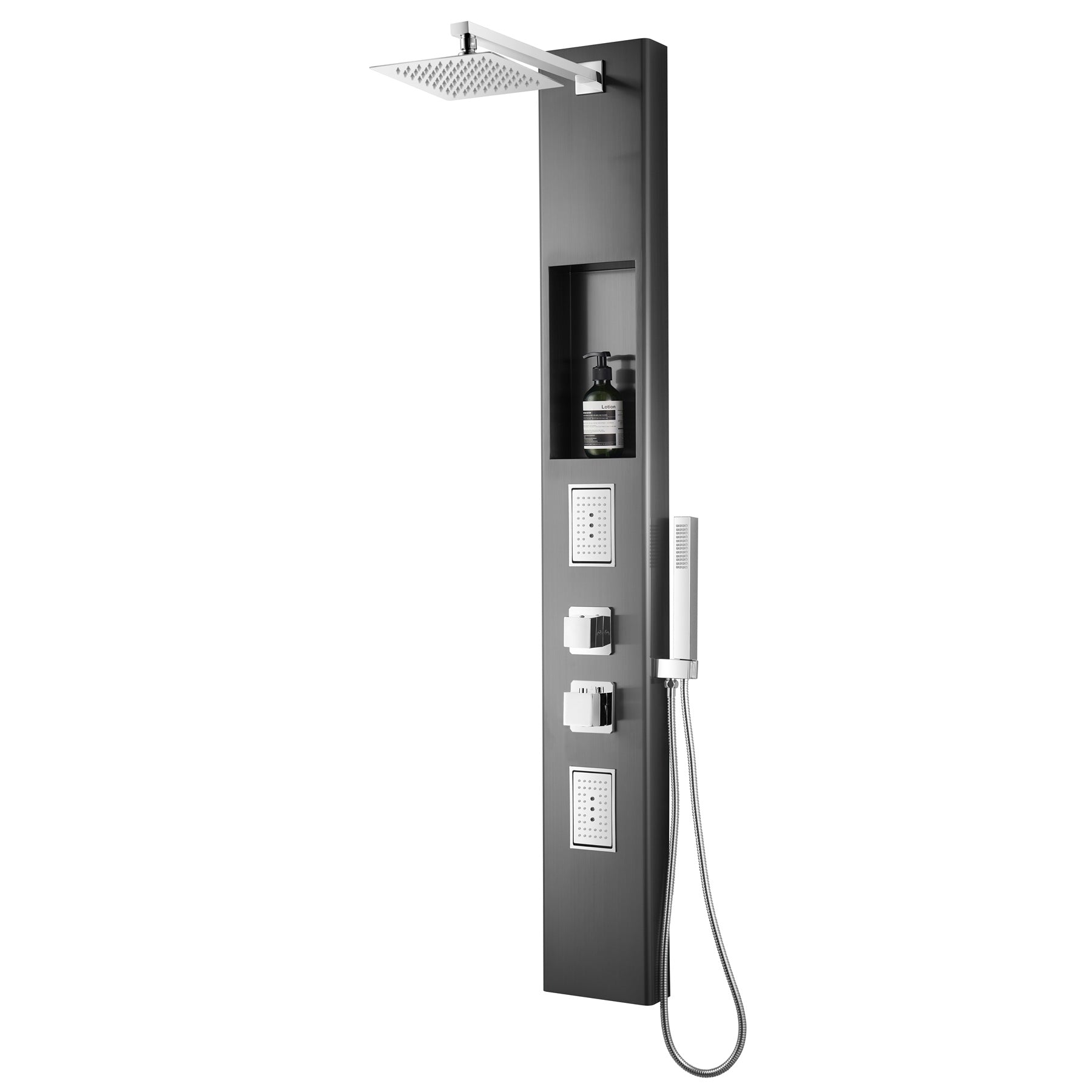 Panneau de douche XXL en gunmetal brossé avec thermostat et niche intégrée