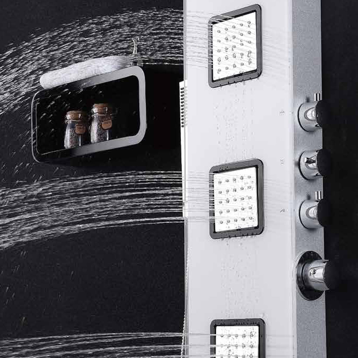 Panneau de douche en verre avec thermostat blanc et douche de pluie XXL