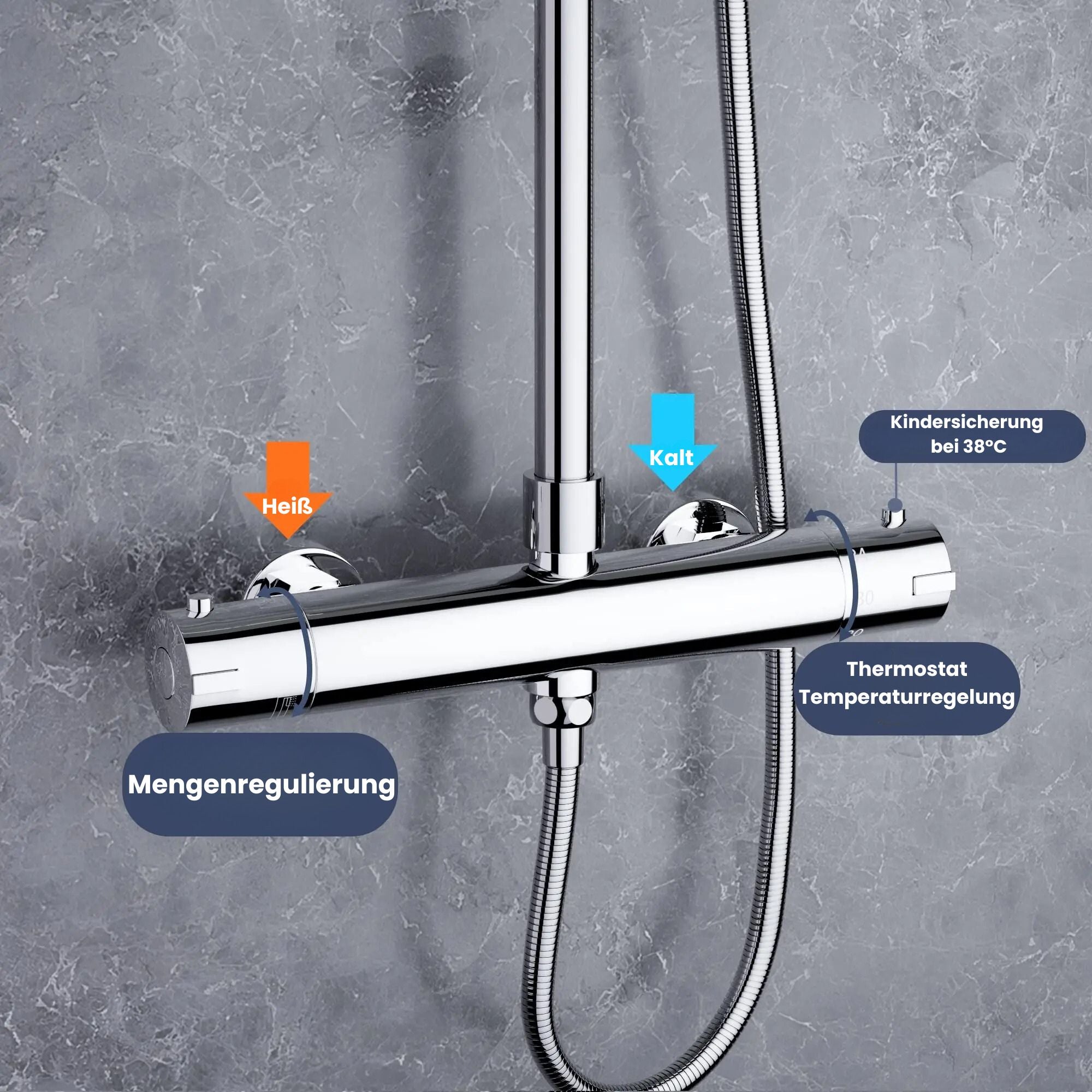 Colonne de douche thermostatique Highline Pro avec douche de pluie et douchette à main chromée