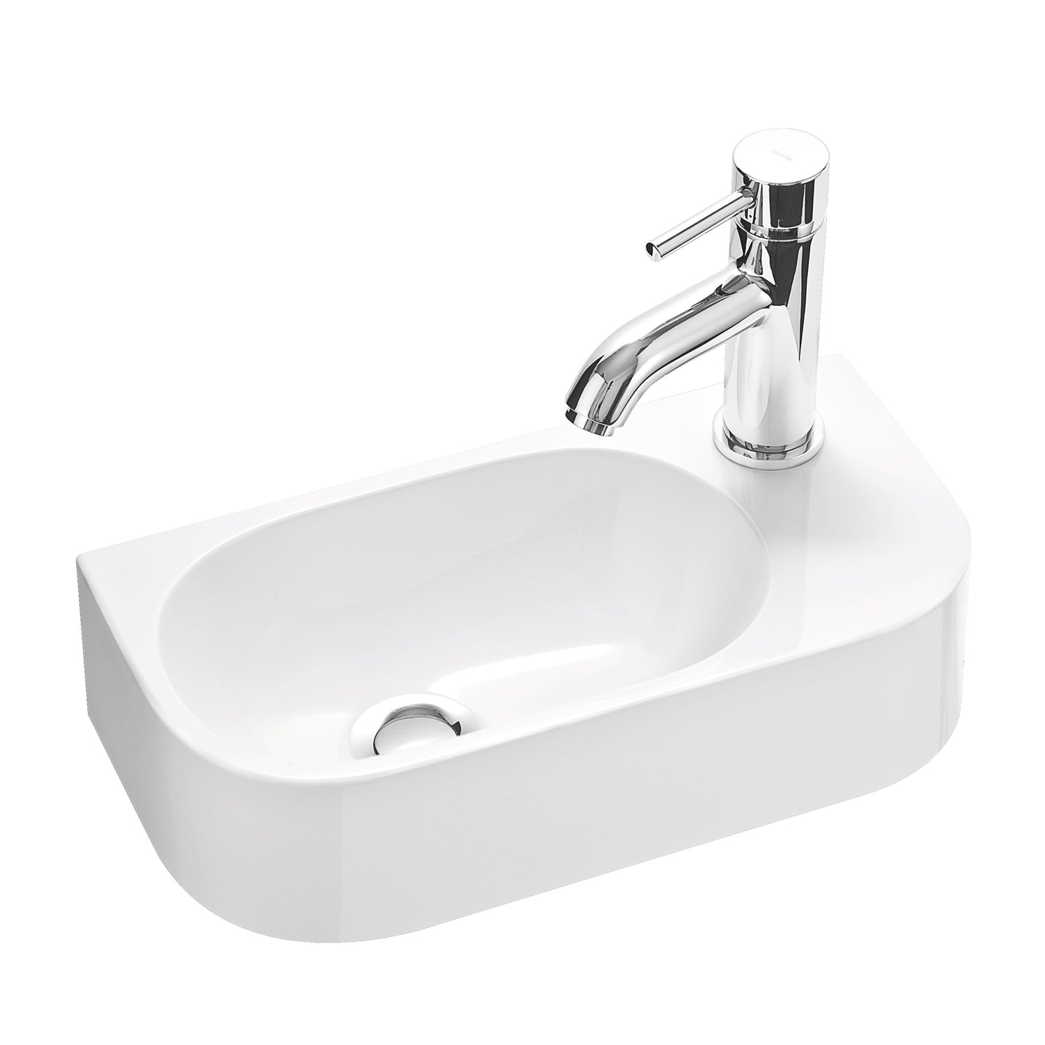 Lavabo WC invités PARK 40x20 cm en résine minérale pour montage mural ou lavabo à poser avec trou de robinet à droite