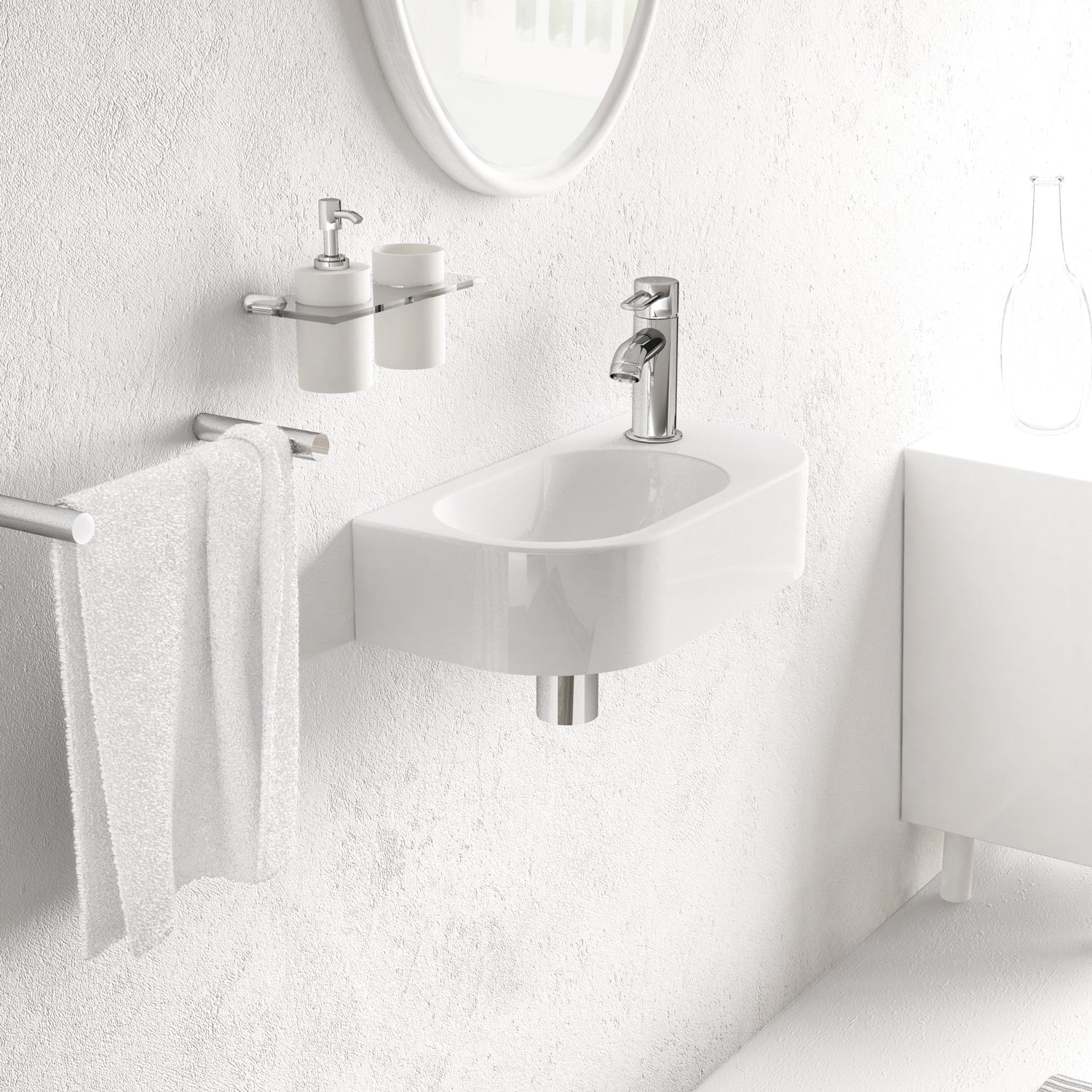 Lavabo WC invités PARK 40x20 cm en résine minérale pour montage mural ou lavabo à poser avec trou de robinet à droite