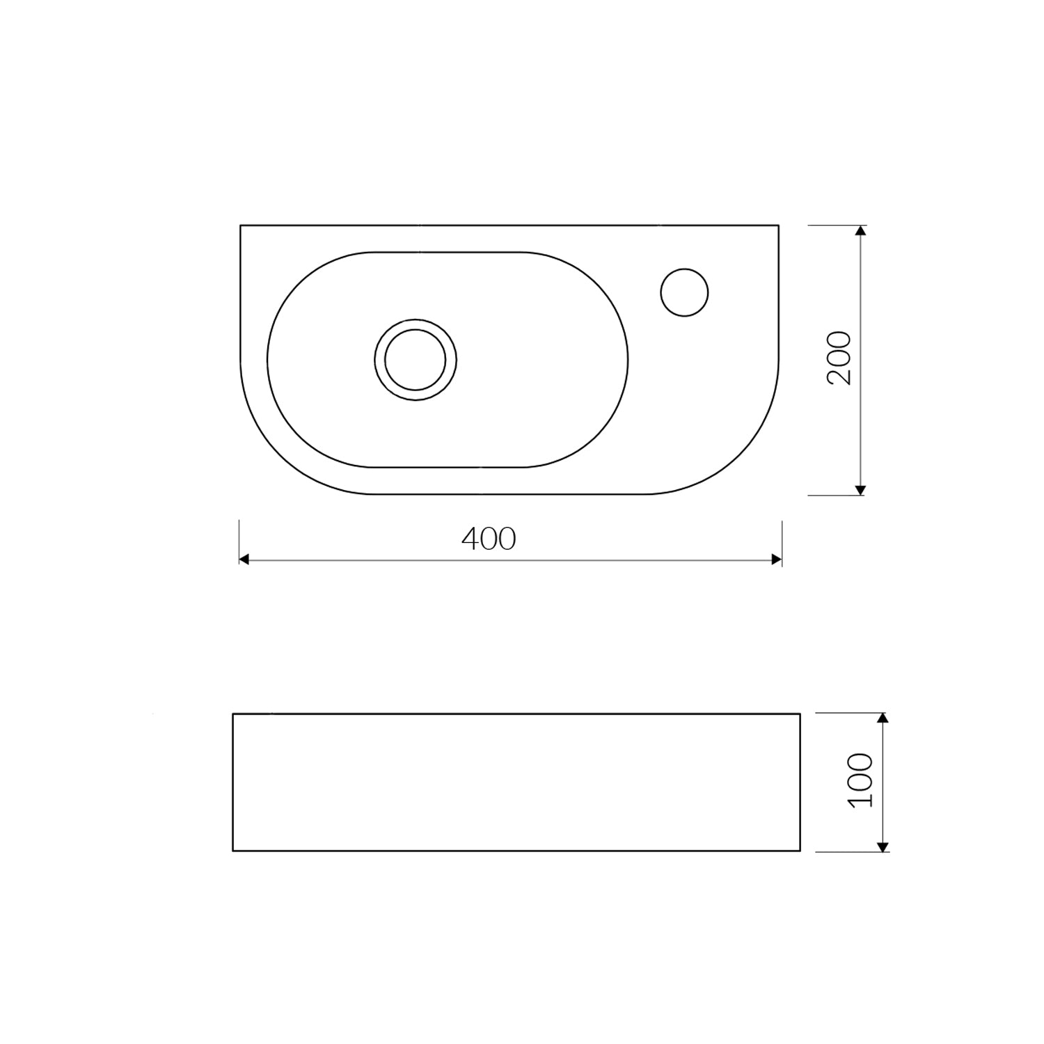 Lavabo WC invités PARK 40x20 cm en résine minérale pour montage mural ou lavabo à poser avec trou de robinet à droite