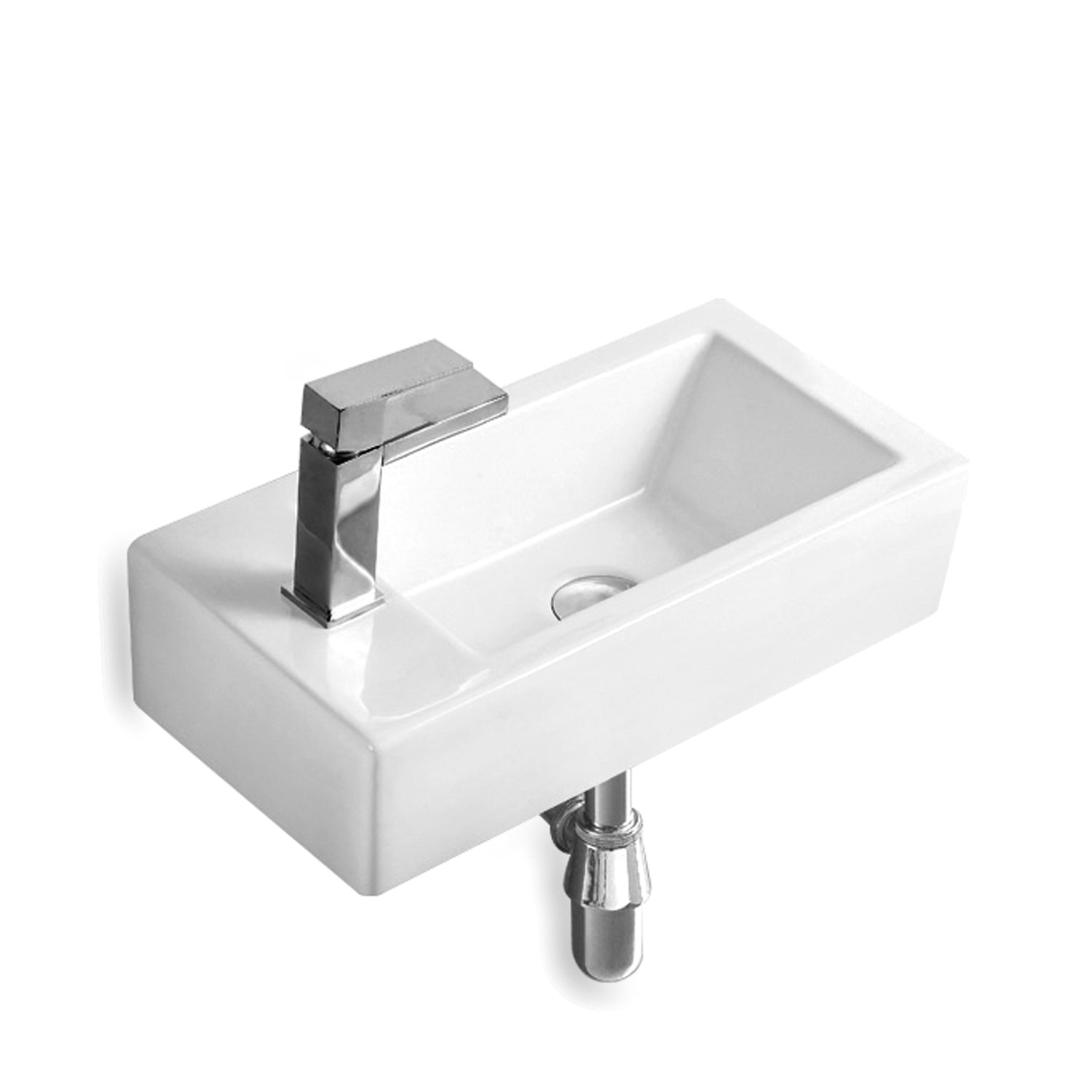 Lavabo d'invités SOHO en céramique pour montage mural ou en tant que lavabo à poser avec trou pour robinet