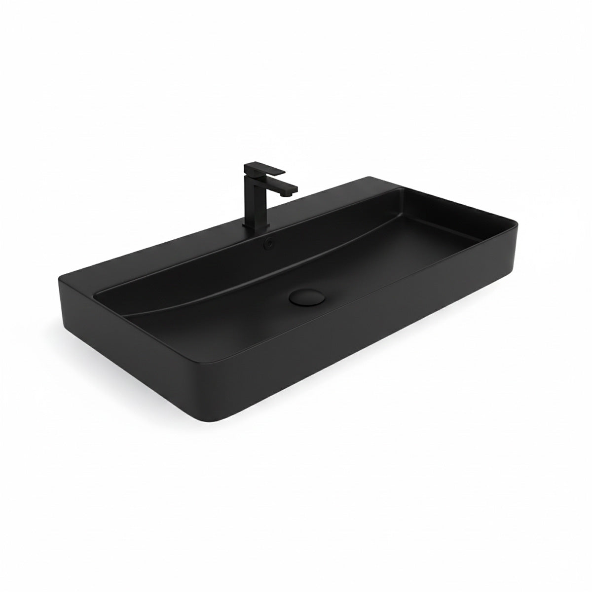 Umývadlo Berlin 80 cm, matně černé keramické, pro nástěnnou montáž nebo jako umyvadlo s otvorem pro baterii