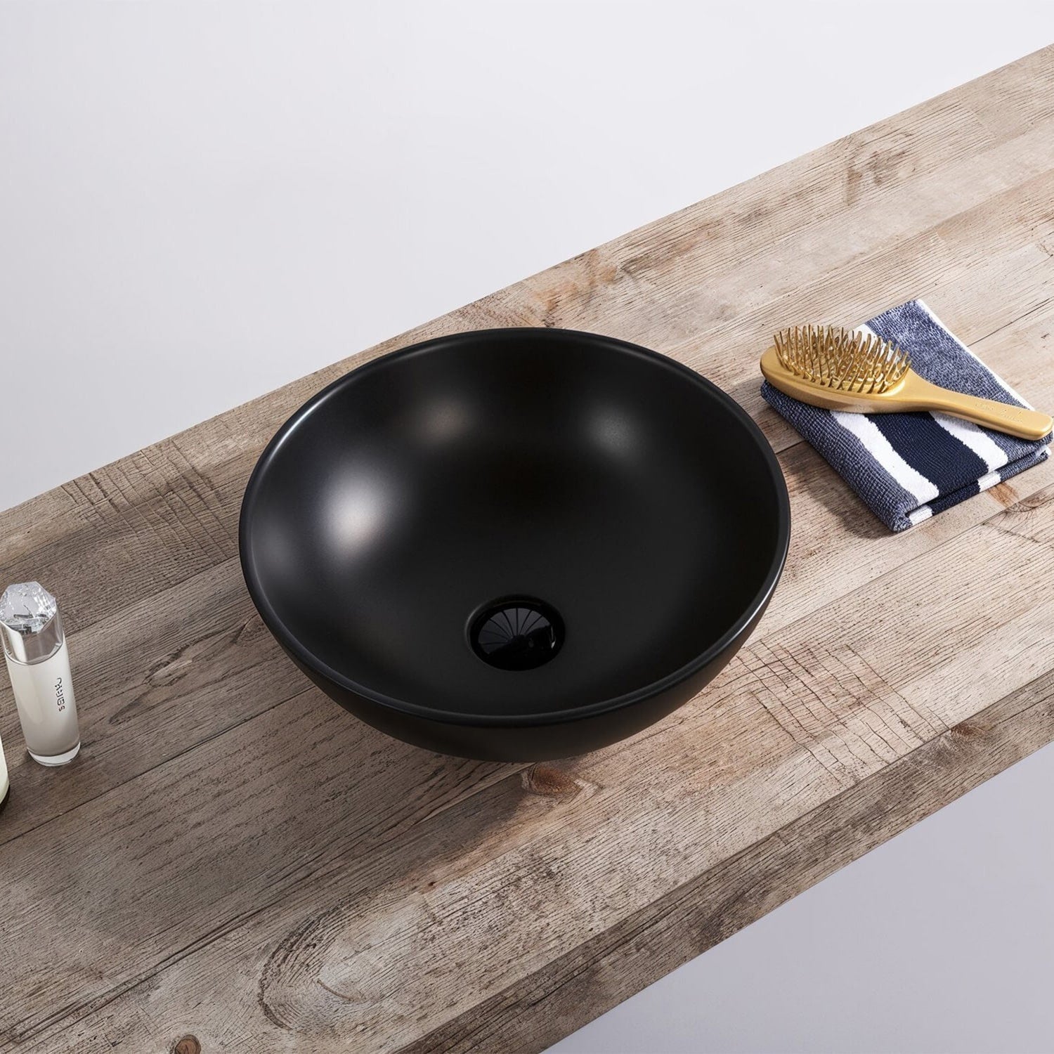 Lavabo Highline nero opaco realizzato in ceramica come lavabo da appoggio senza foro per il rubinetto