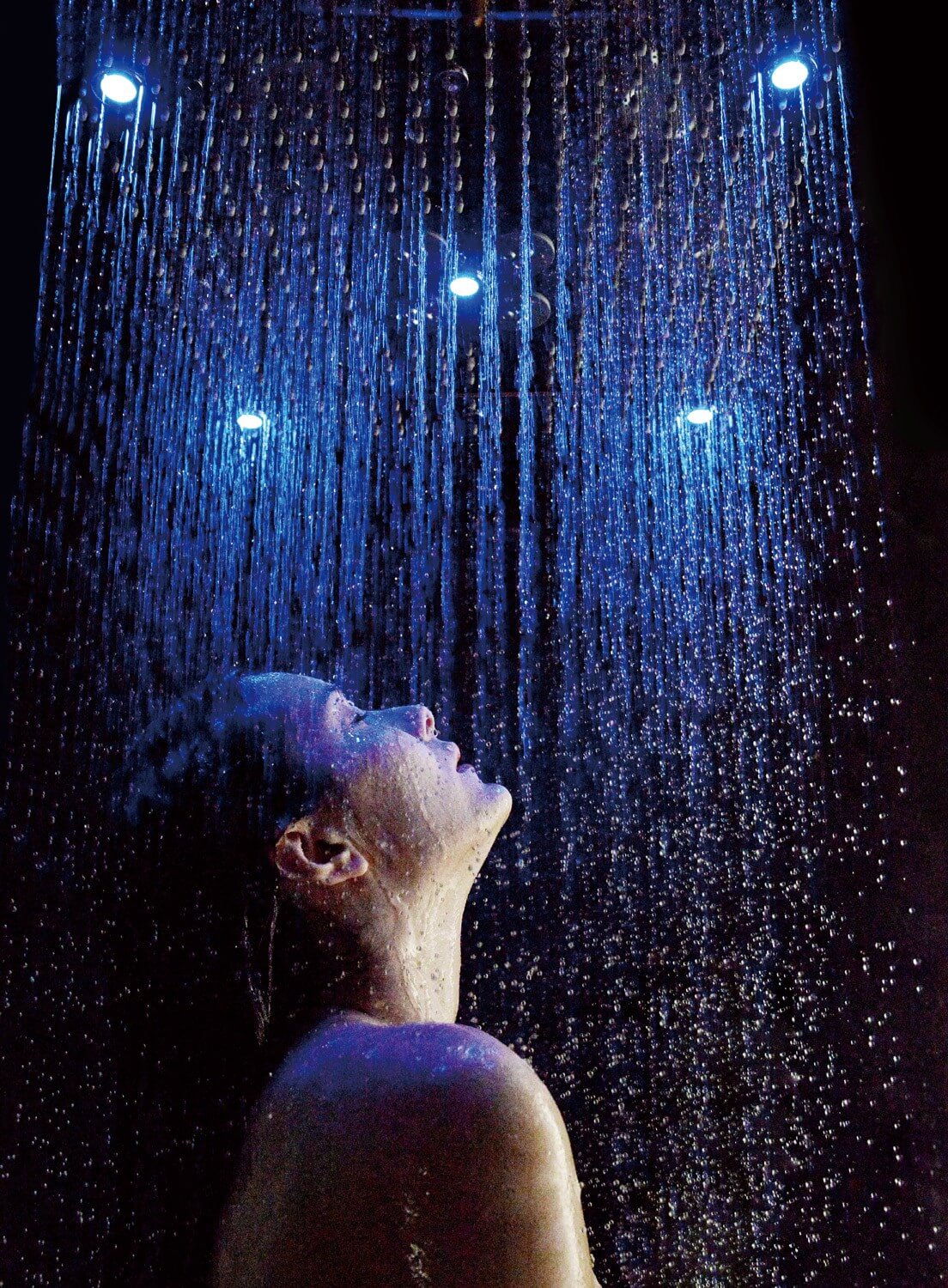 Douche de plafond Soho 80x80 LED cascade & brouillard avec cadre encastré
