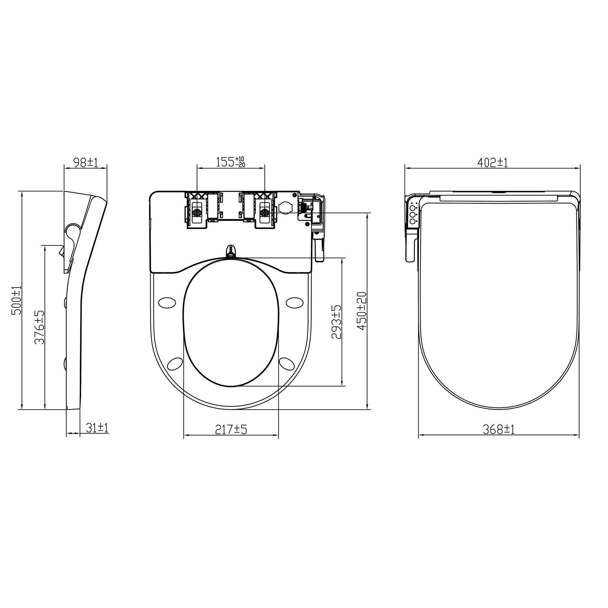 WC elettronico con doccia Aqua Comfort con acqua calda, riscaldamento del sedile e luce notturna