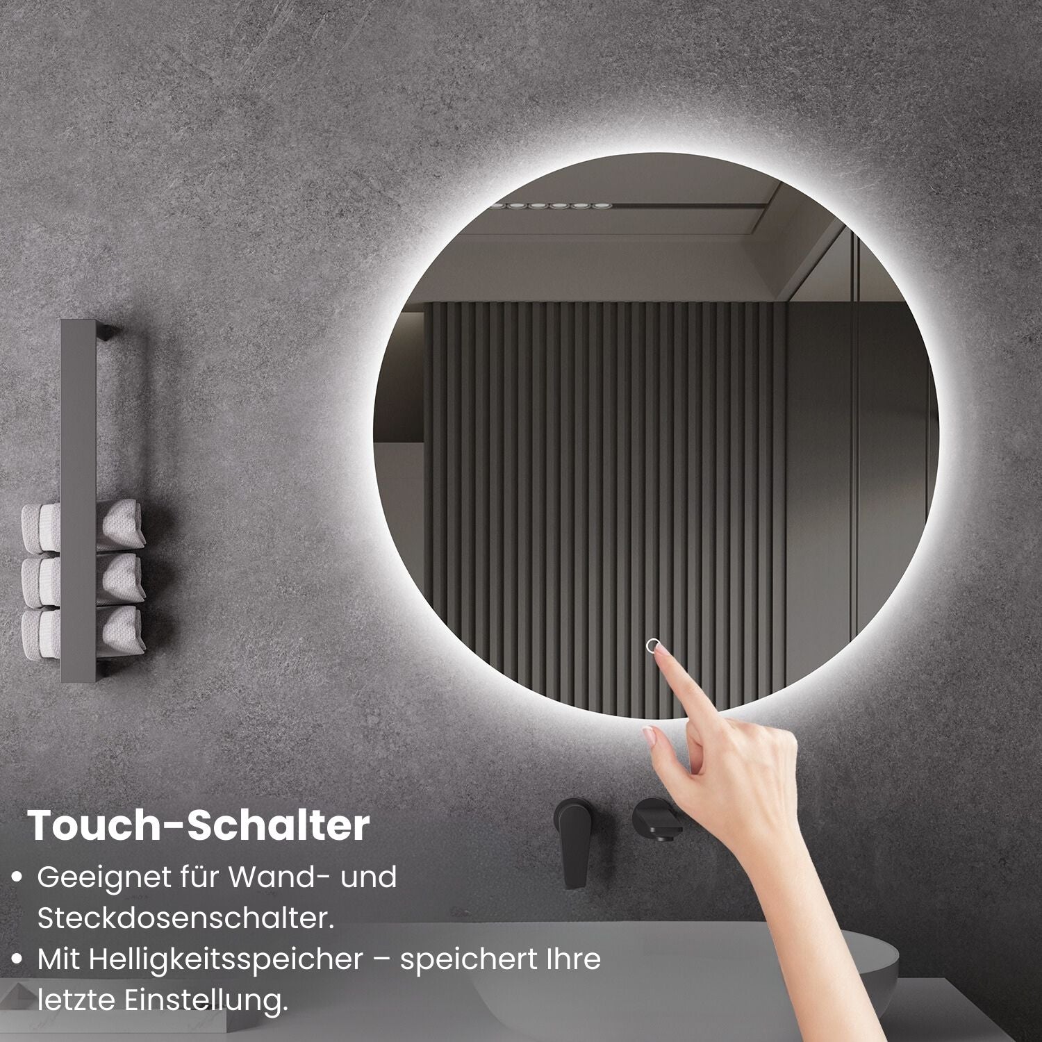 LED Spiegel Ø 60/80/100 cm mit Spiegelheizung Warm-/Kaltlichteinstellung Badspiegel