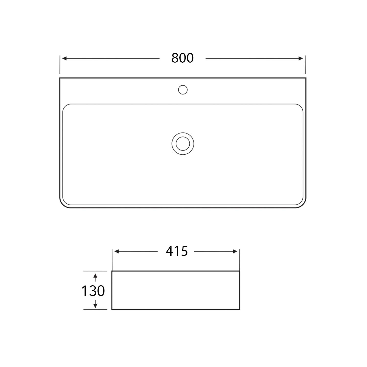 Berlin sink 80 cm black matte ceramic for wall mounting or as a countertop sink with tap hole