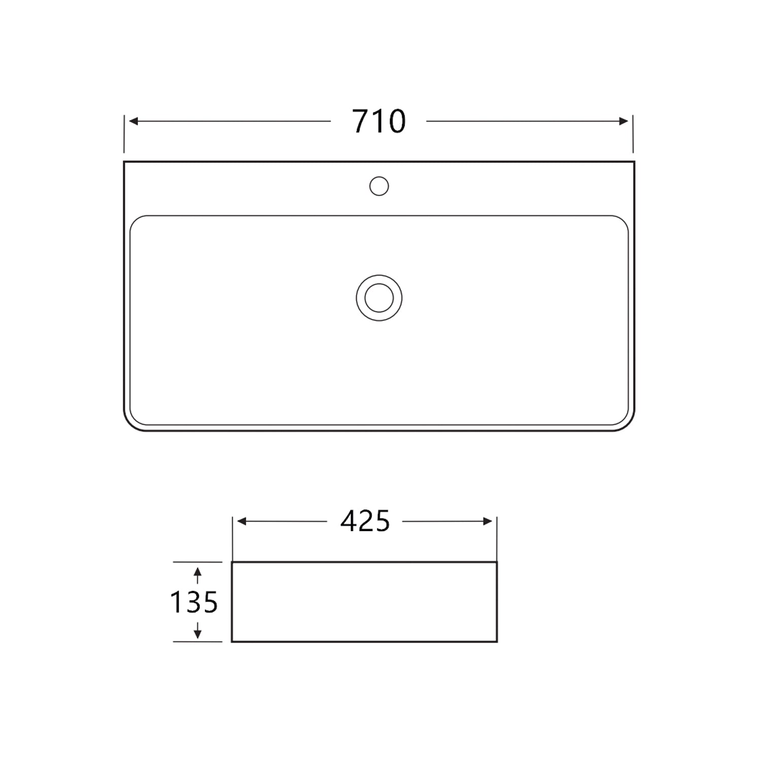 Lavabo Berlin 70x42 in pregiata ceramica per montaggio a parete o come lavabo da appoggio con foro per rubinetto