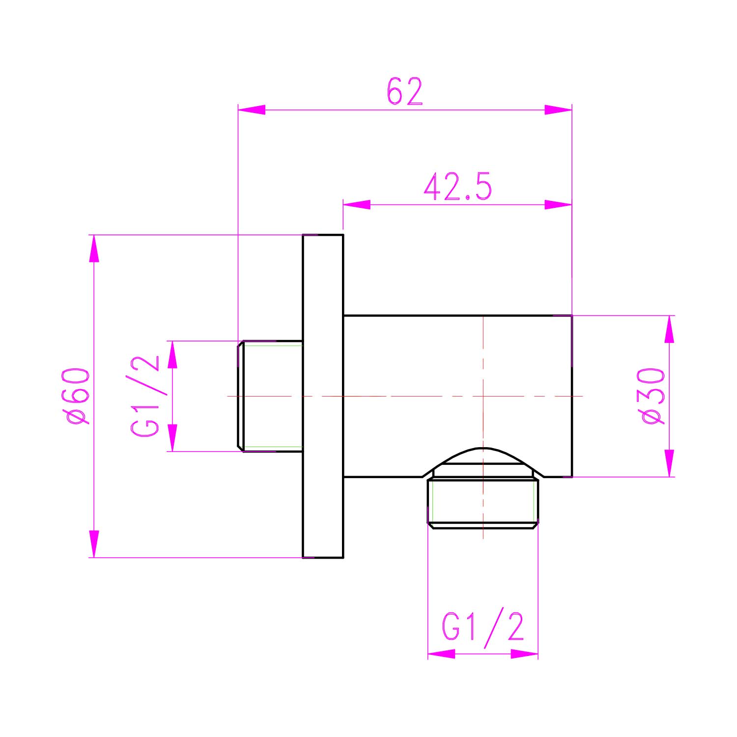 Raccord mural arrondi Stilform massif chromé ou noir mat
