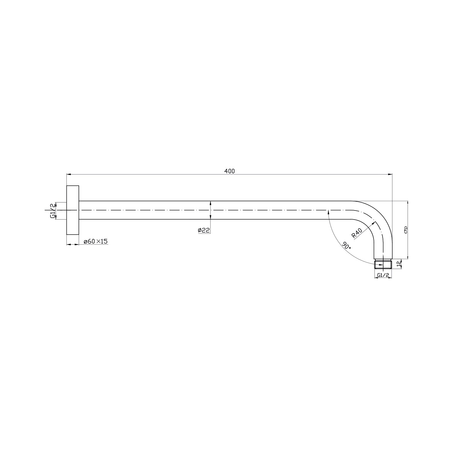 Support mural Stilform Design pour douche à effet pluie en laiton massif noir mat, 400 mm