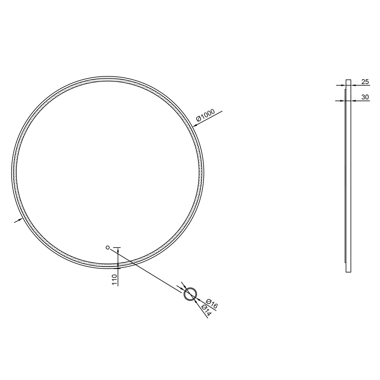 Miroir LED avec chauffage antibuée Ø 60, 80, 100 cm Noir Mat Réglage lumière chaude/froide Miroir de salle de bain