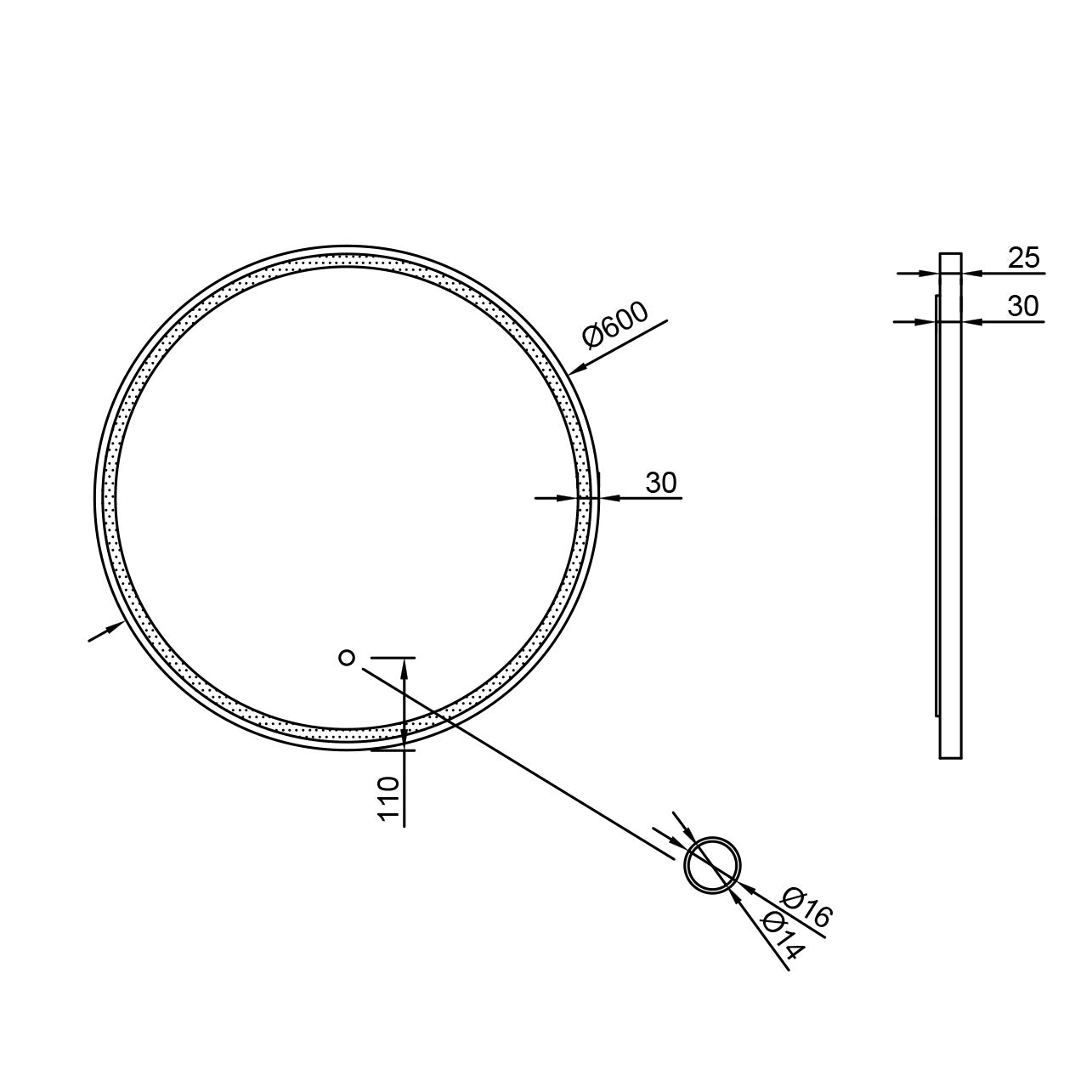 Miroir LED avec chauffage antibuée Ø 60, 80, 100 cm Noir Mat Réglage lumière chaude/froide Miroir de salle de bain