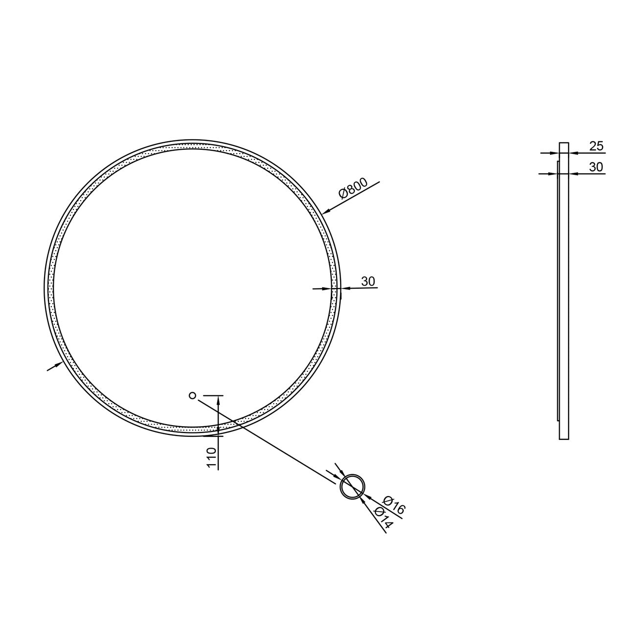 Miroir LED avec chauffage antibuée Ø 60, 80, 100 cm Noir Mat Réglage lumière chaude/froide Miroir de salle de bain