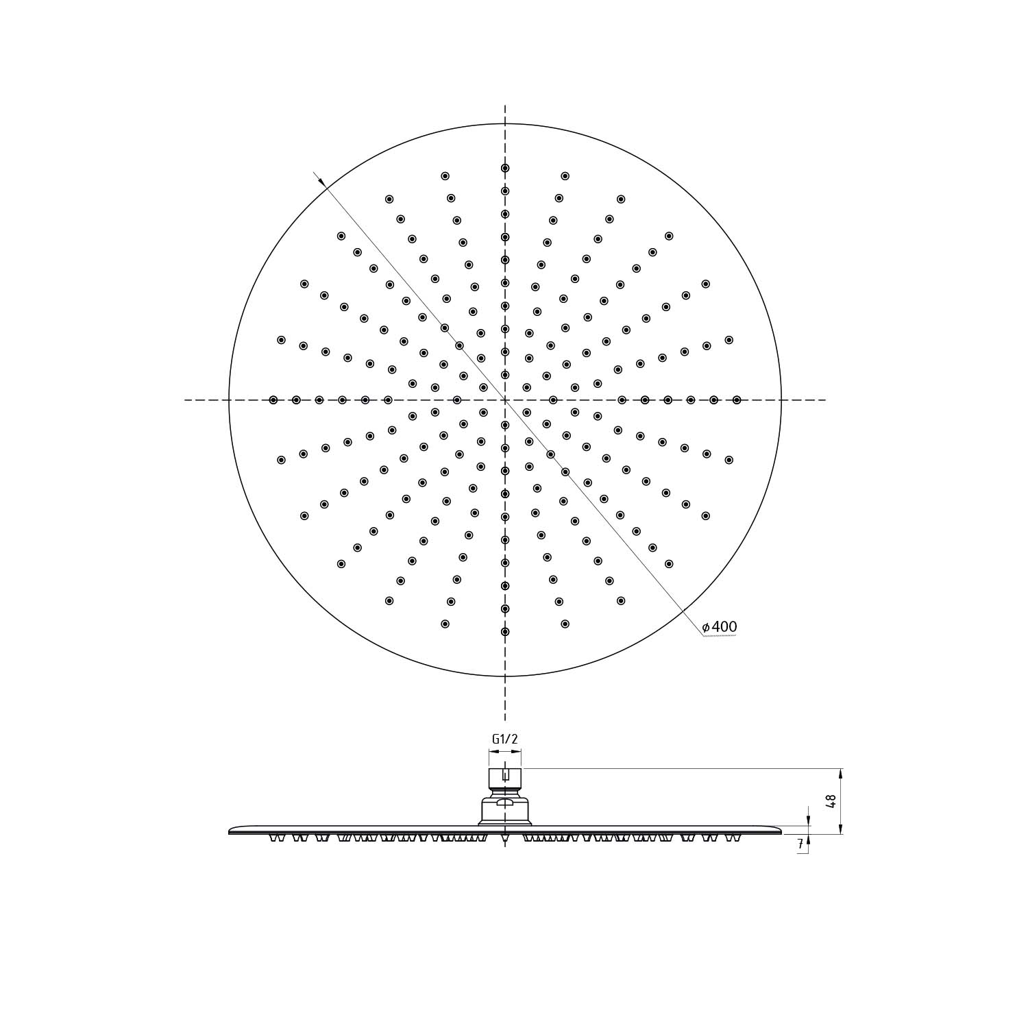 Douche de pluie ronde en acier inoxydable haut de gamme 40 cm, construction massive