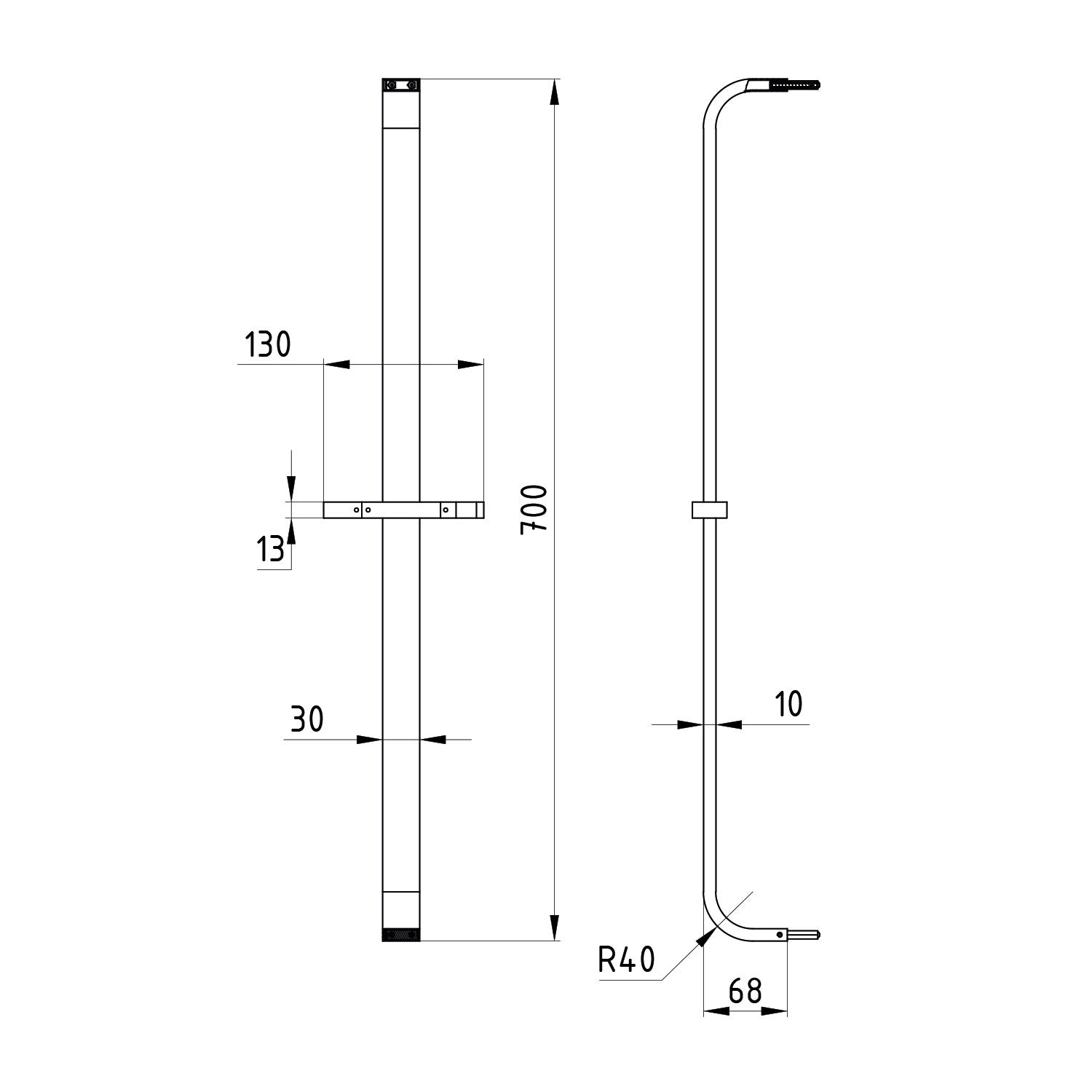 Barre de douche Stilform Design 70 cm Soho 2.0 en noir mat