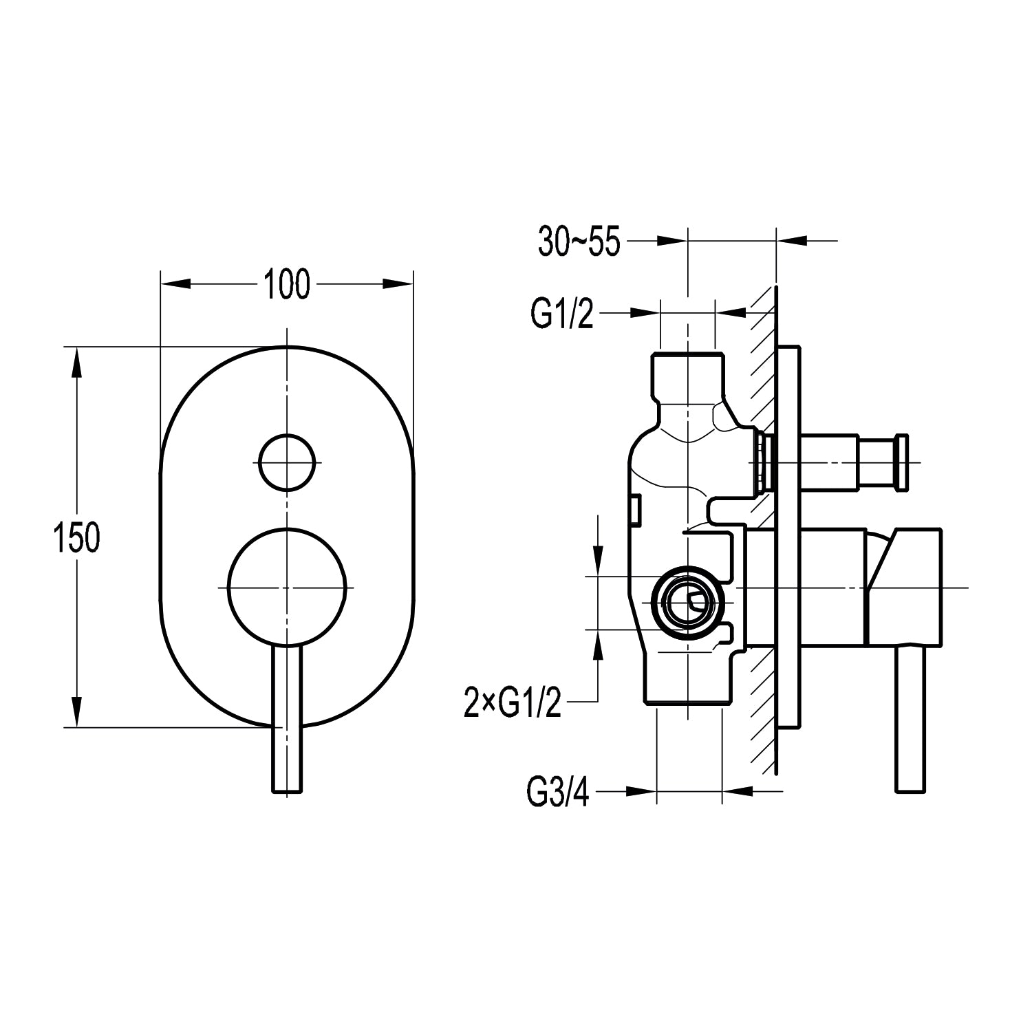 Stilform Mitigeur de douche élégant Série Park 2.0 encastré monocommande chromé