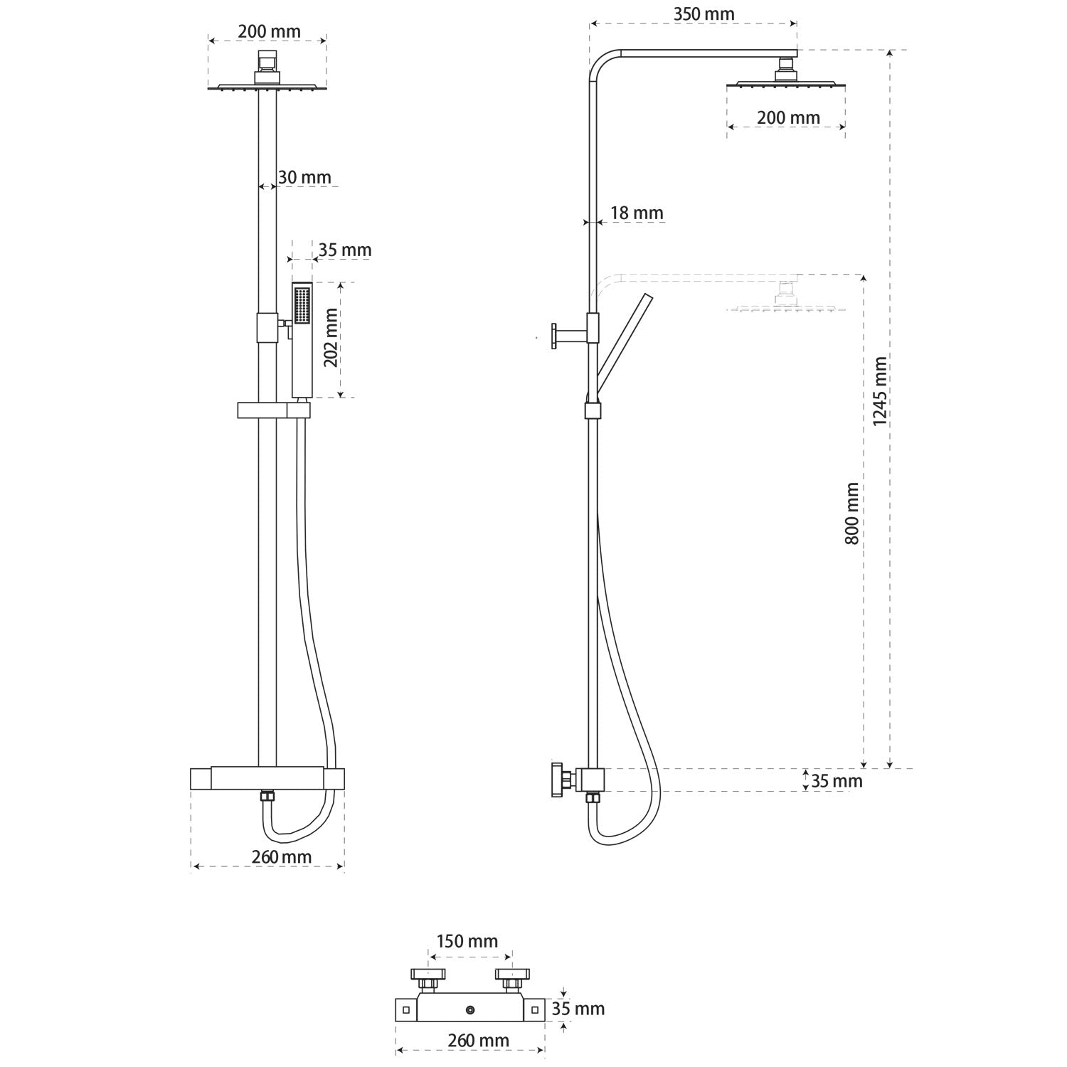 Colonne de douche design série "Park" réglable en hauteur avec douche de pluie, mitigeur thermostatique et douchette à main noir