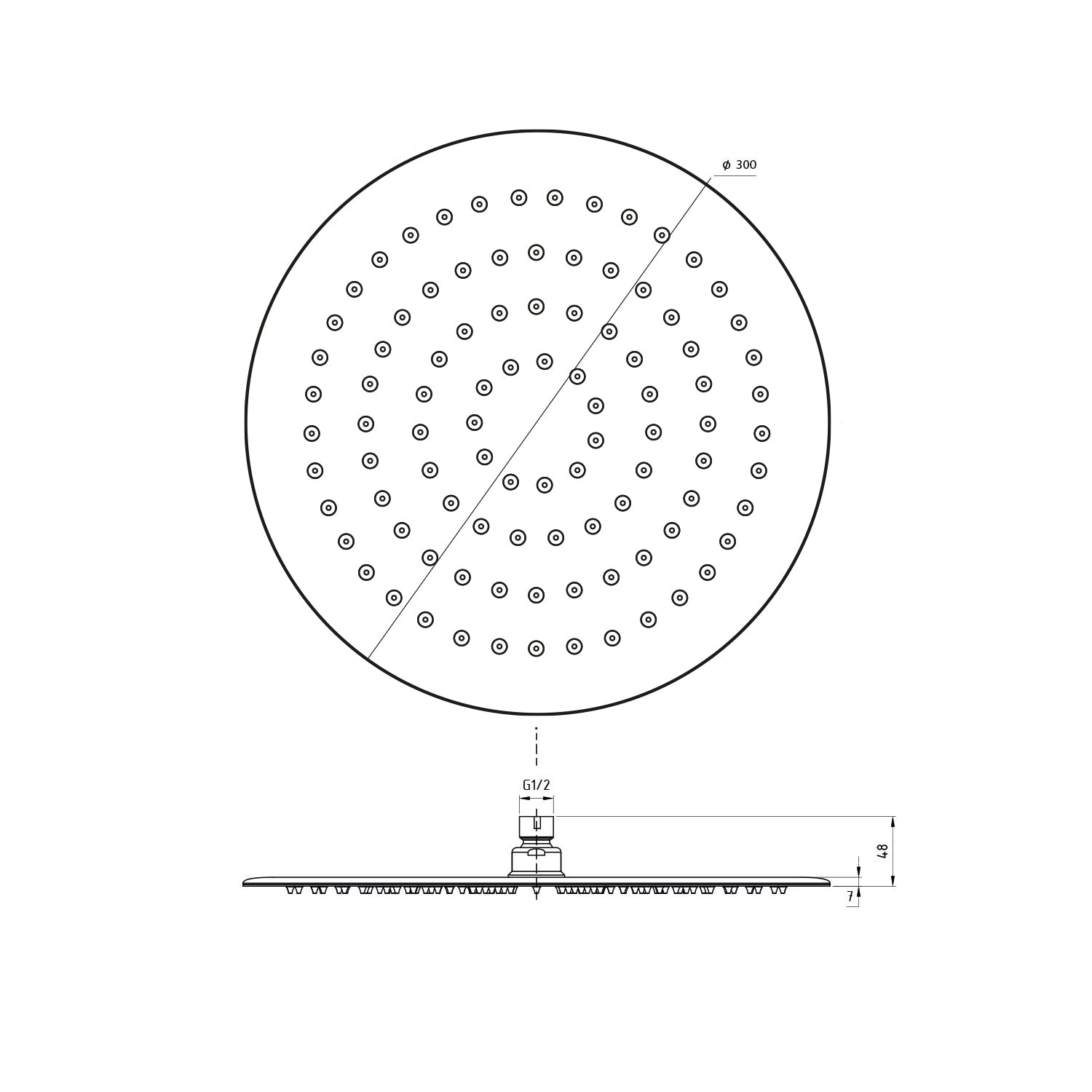Douche de pluie ronde en acier inoxydable haut de gamme 30 cm tête de douche 300 mm