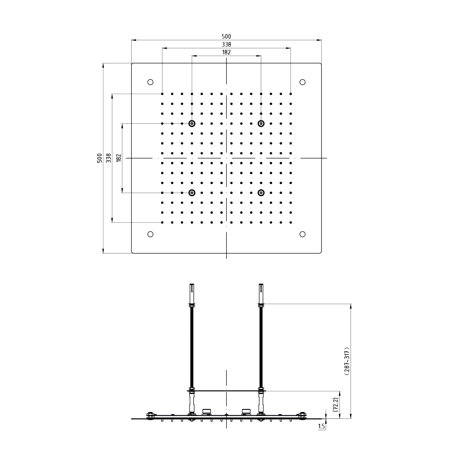 Douche encastrée Stilform design 50x50 en acier inoxydable chromé