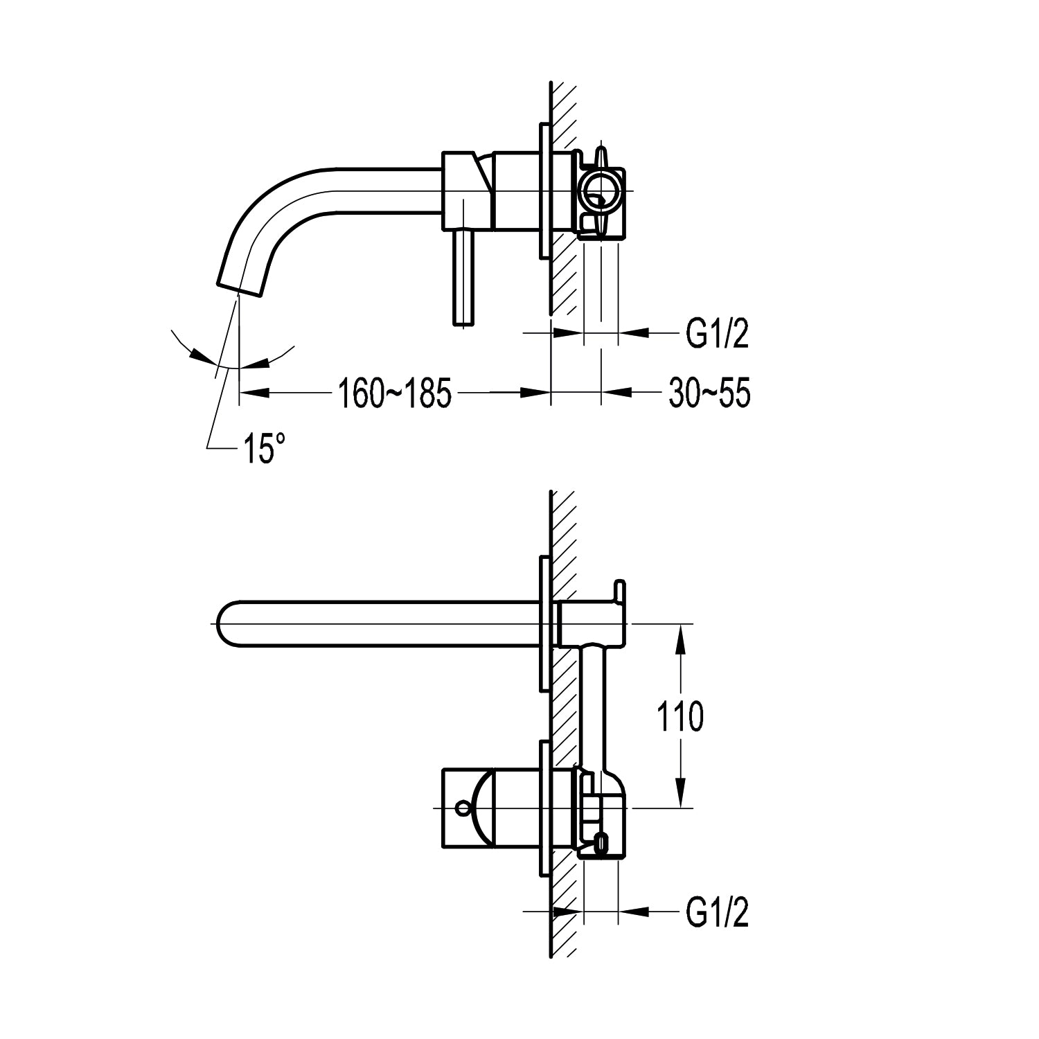 Mitigeur lavabo encastré série Park 2.0 noir mat, mélangeur monocommande, corps d’encastrement inclus