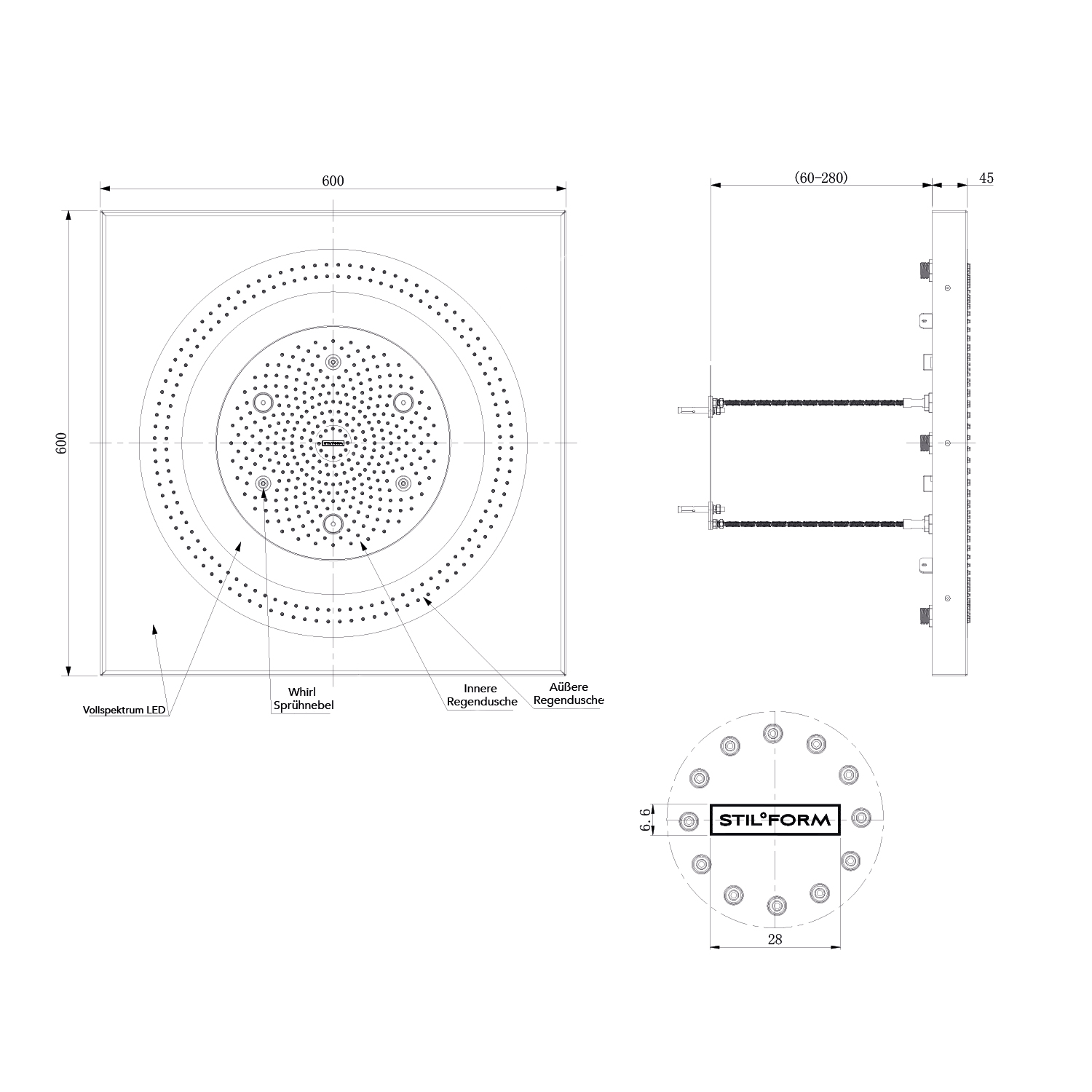 Park 2.0 Smart Regendusche 60x60 Vollspektrum LED