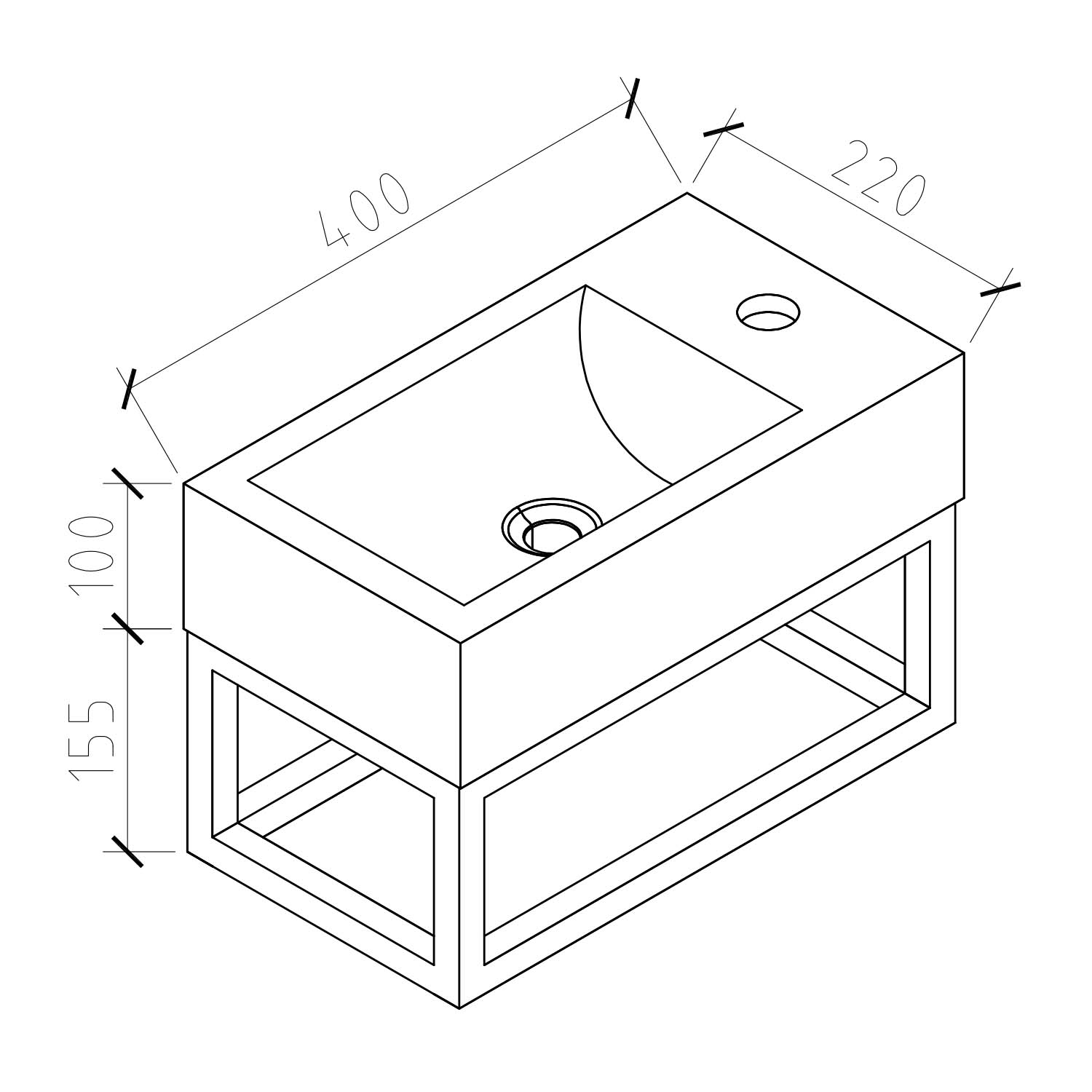 STILFORM lavabo pour WC invités Soho design industriel en résine minérale avec structure métallique noir mat avec trou pour robinet
