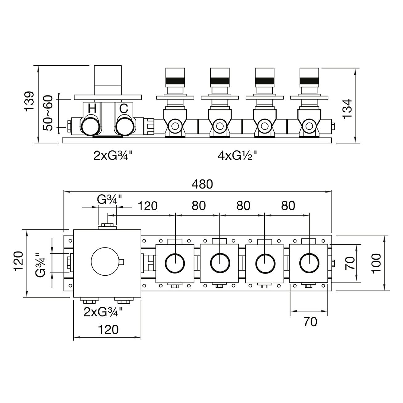Soho Mitigeur thermostatique encastré 4 voies noir mat
