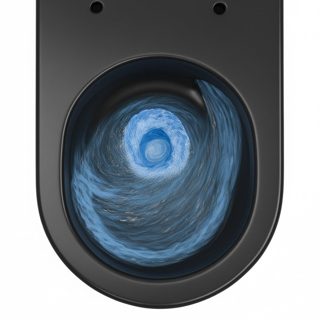 WC suspendu SOHO Whirlflush sans rebord de rinçage, finition mate noire, avec siège WC