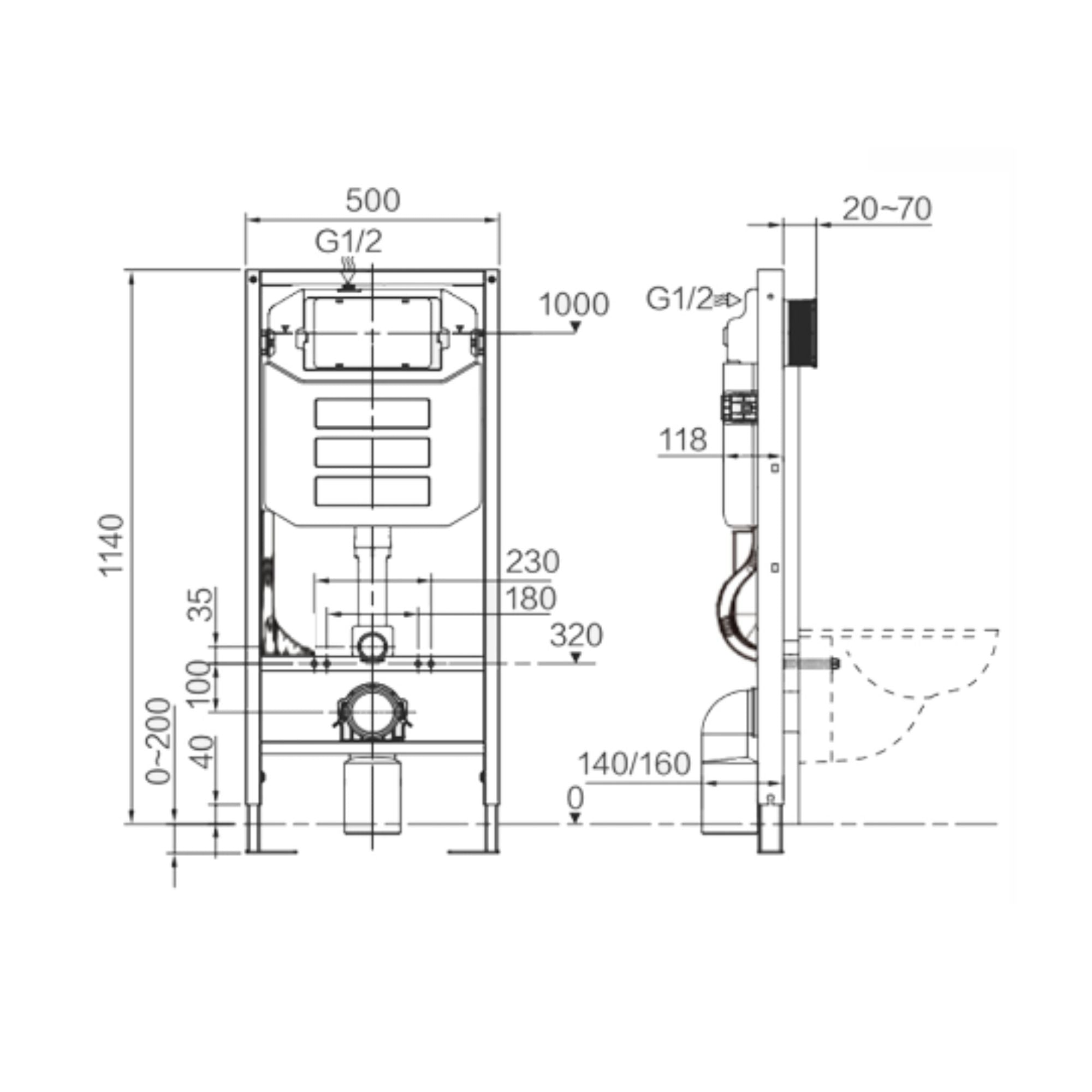 Stilform WC Vorwandelement mit Dusch-WC Anschluss Spülkasten 112 cm für Wand-WC