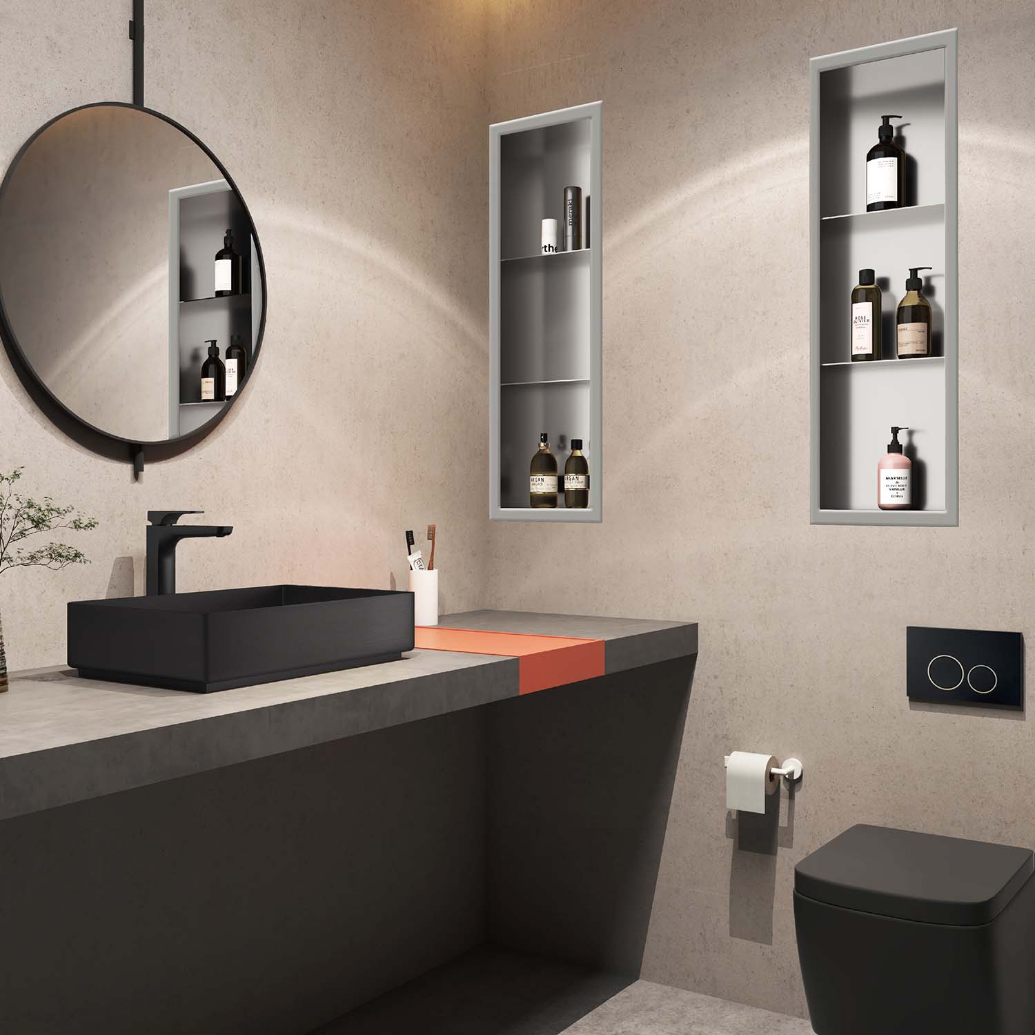 Niche murale Stilform 90 x 30 cm en acier inoxydable brossé avec 2 étagères, étagère de douche