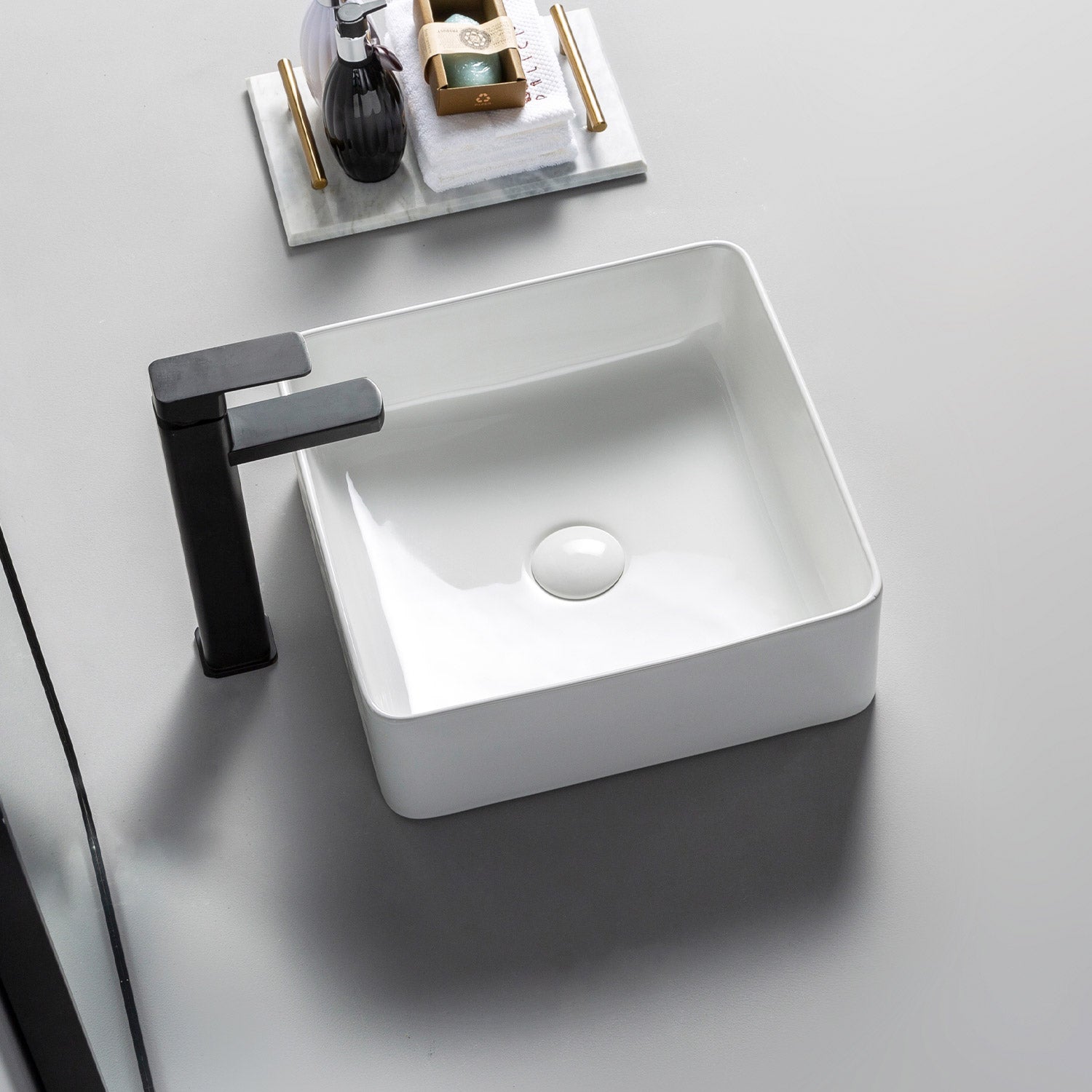 Lavabo da appoggio in ceramica Soho Brilliant White 36 x 36 cm