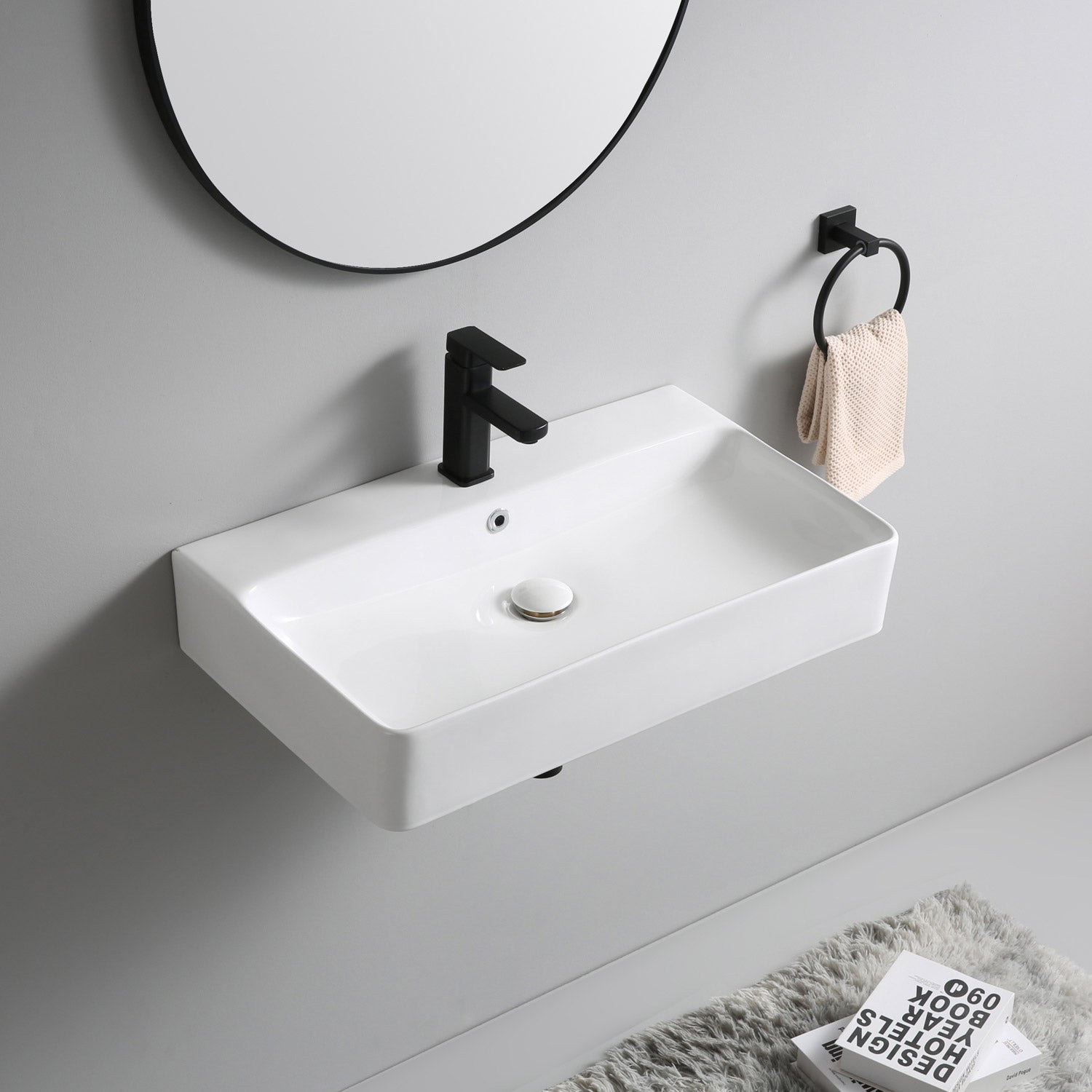 Lavabo Berlin 70x42 in pregiata ceramica per montaggio a parete o come lavabo da appoggio con foro per rubinetto