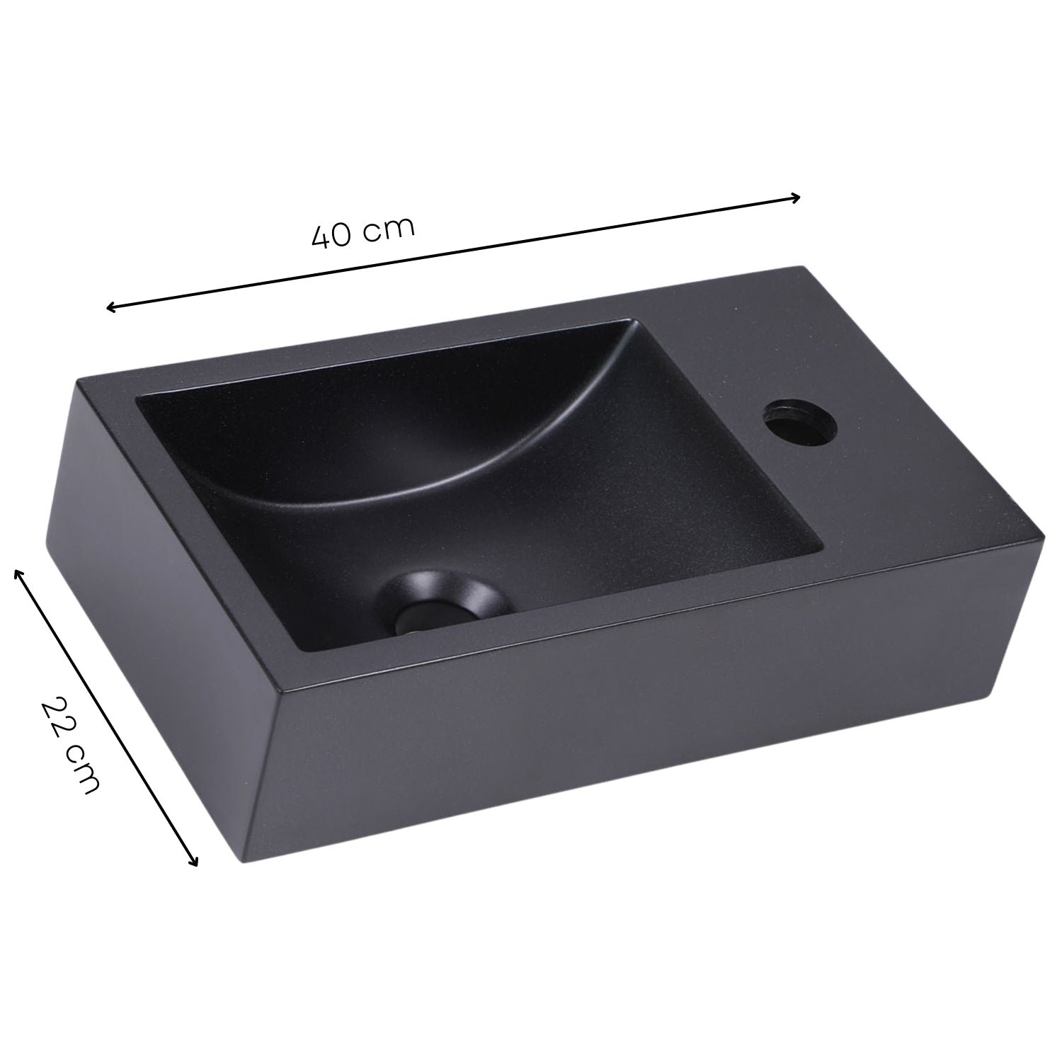 STILFORM Lavabo WC invités QUARZ Noir Mat avec trou pour robinet