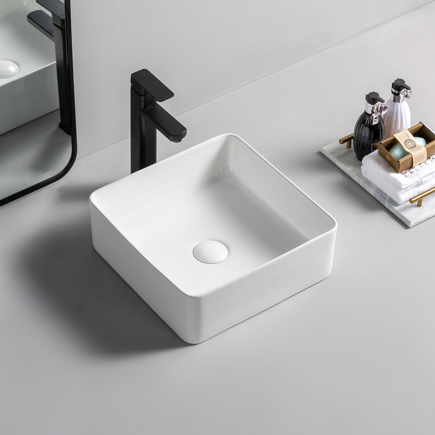 Lavabo da appoggio in ceramica Soho Brilliant White 36 x 36 cm