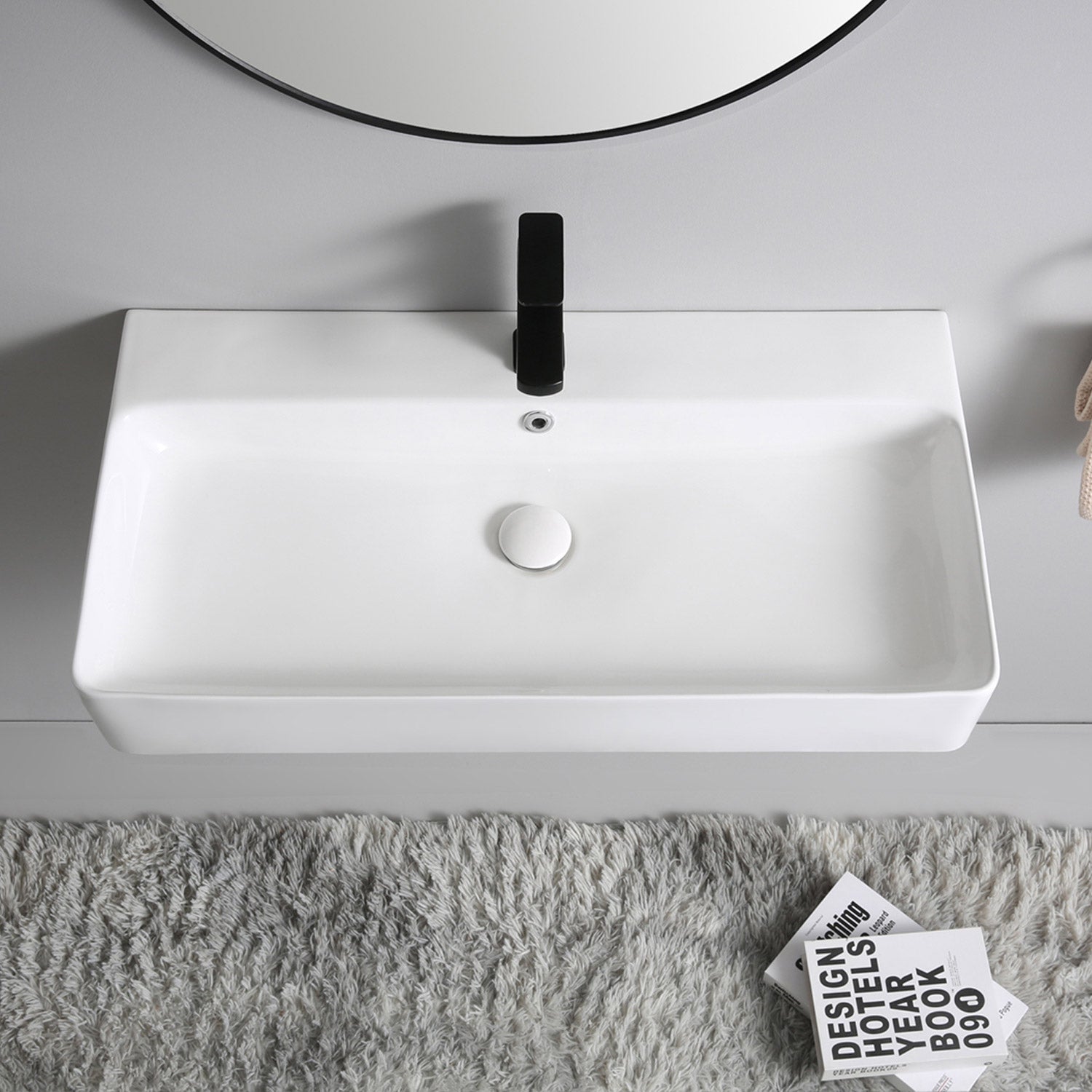 Lavabo Berlino 80 cm in pregiata ceramica per montaggio a parete o come lavabo da appoggio con foro per rubinetto