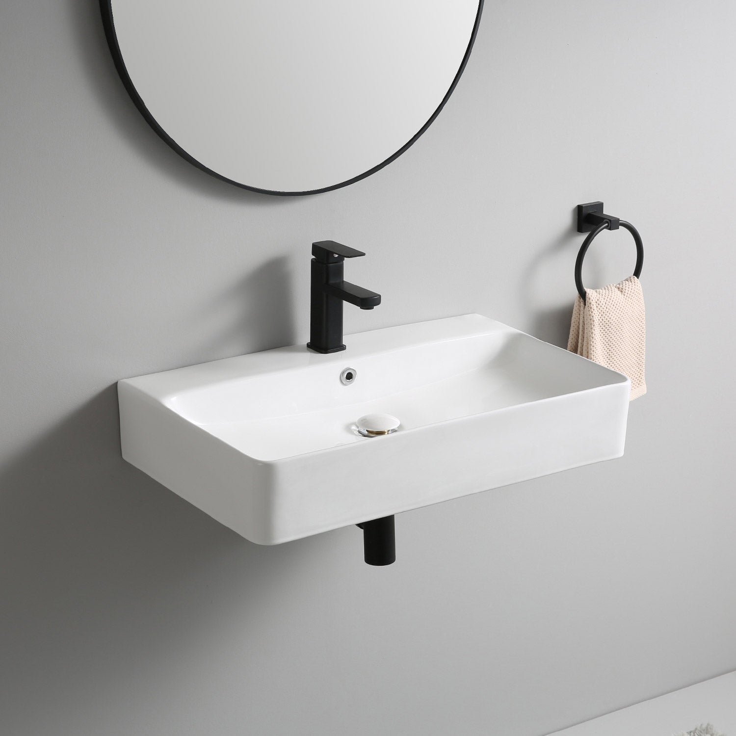 Lavabo Berlin 70x42 in pregiata ceramica per montaggio a parete o come lavabo da appoggio con foro per rubinetto