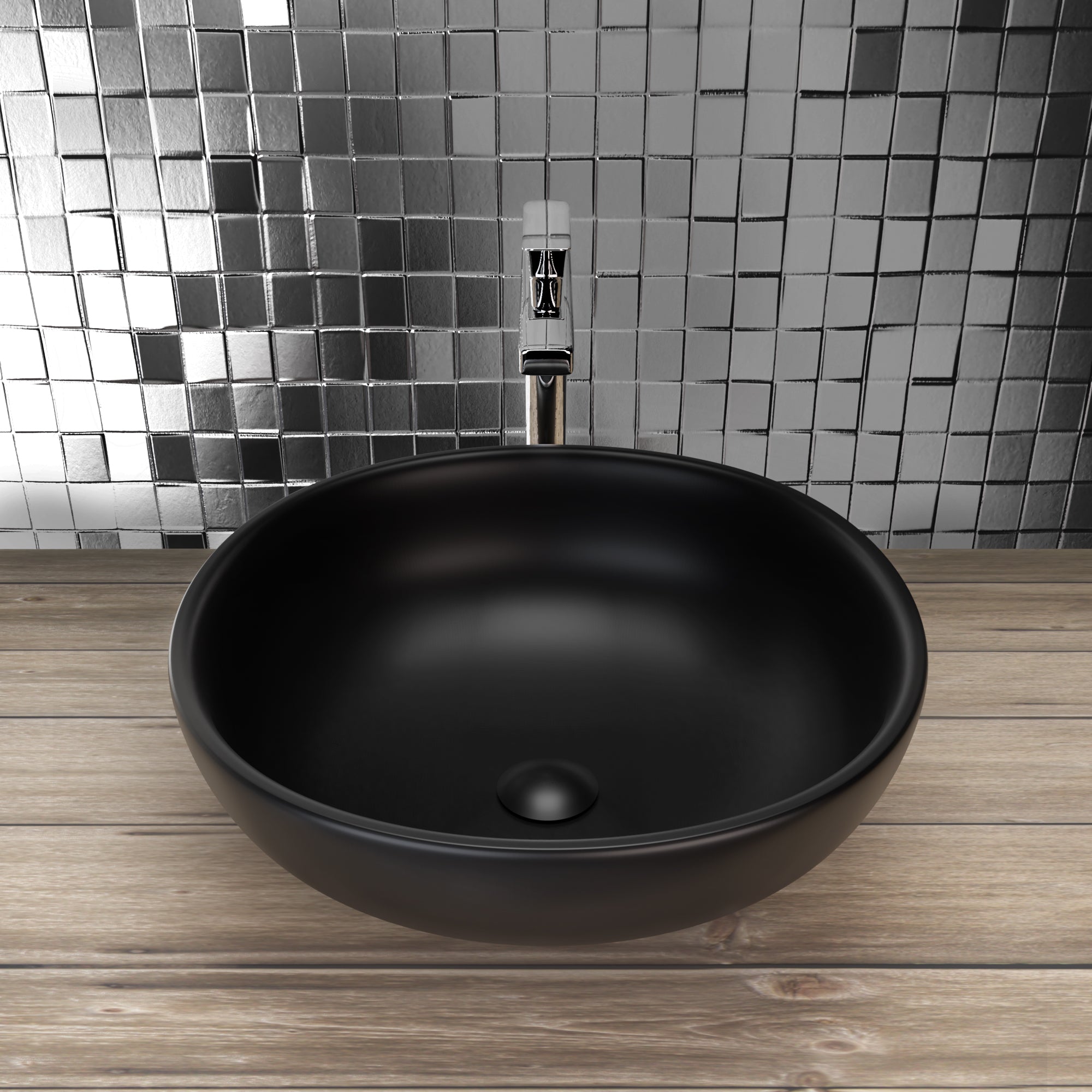 Lavabo Highline nero opaco realizzato in ceramica come lavabo da appoggio senza foro per il rubinetto