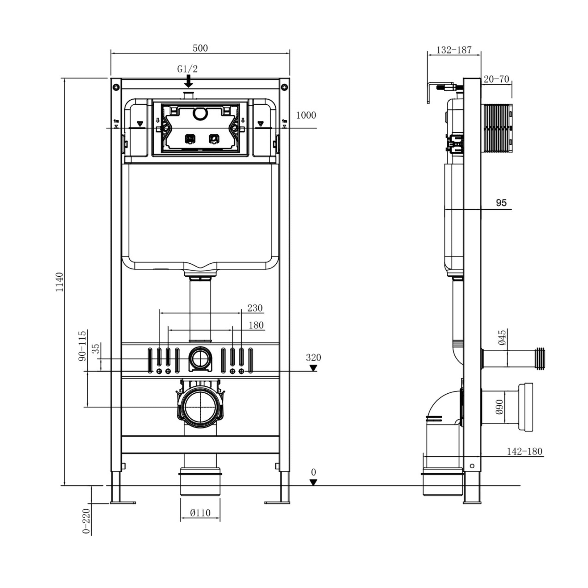 Stilform WC Vorwandelement Flache Bauweise mit Spülkasten 112 cm für Wand-WC