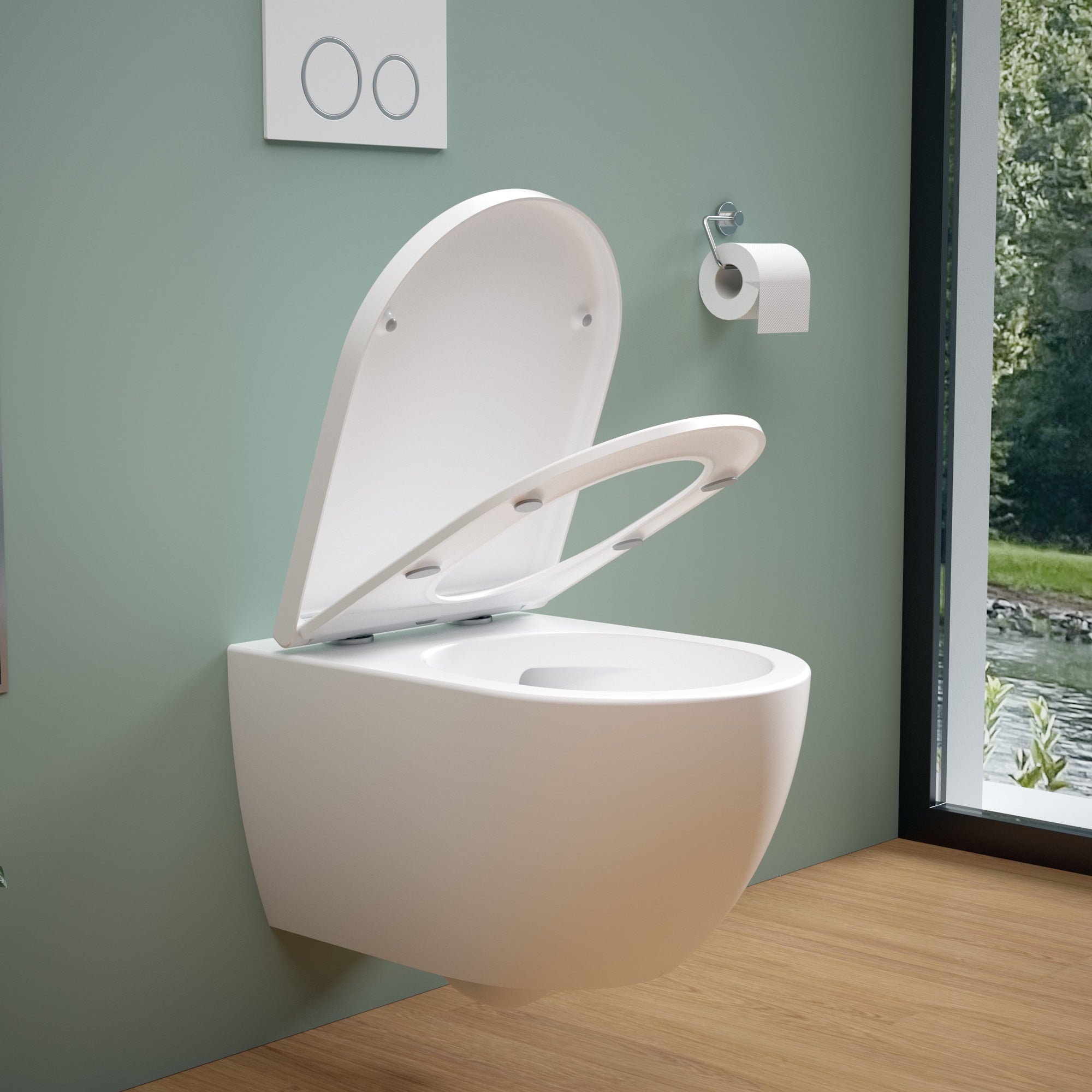 Soho Whirlflush Hänge Wand WC Spülrandlos Toilette Weiß Matt mit WC-Sitz