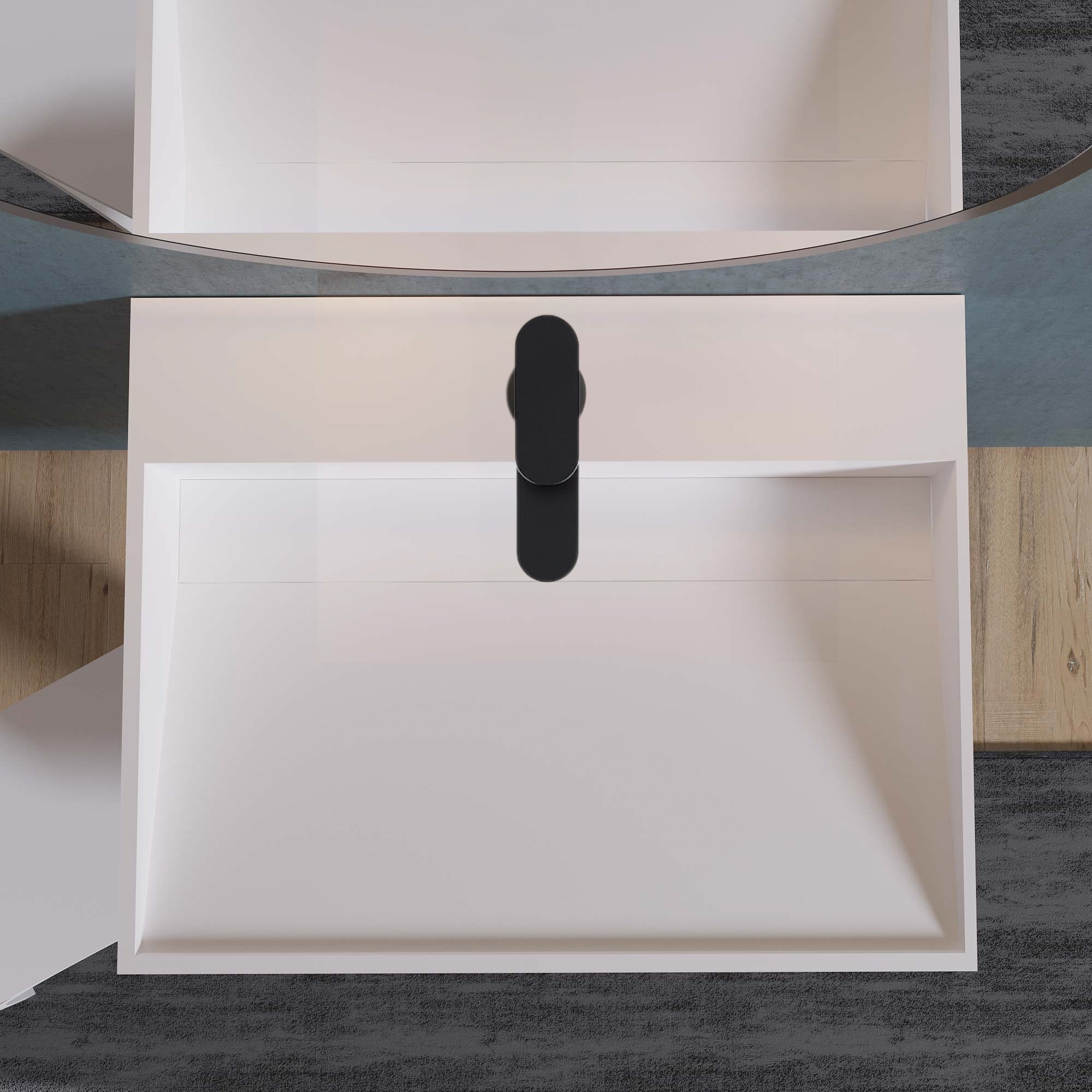 Stilform Wandwaschbecken 60x46x28 cm | Mineralguss mit Ablagefach | Weiß matt