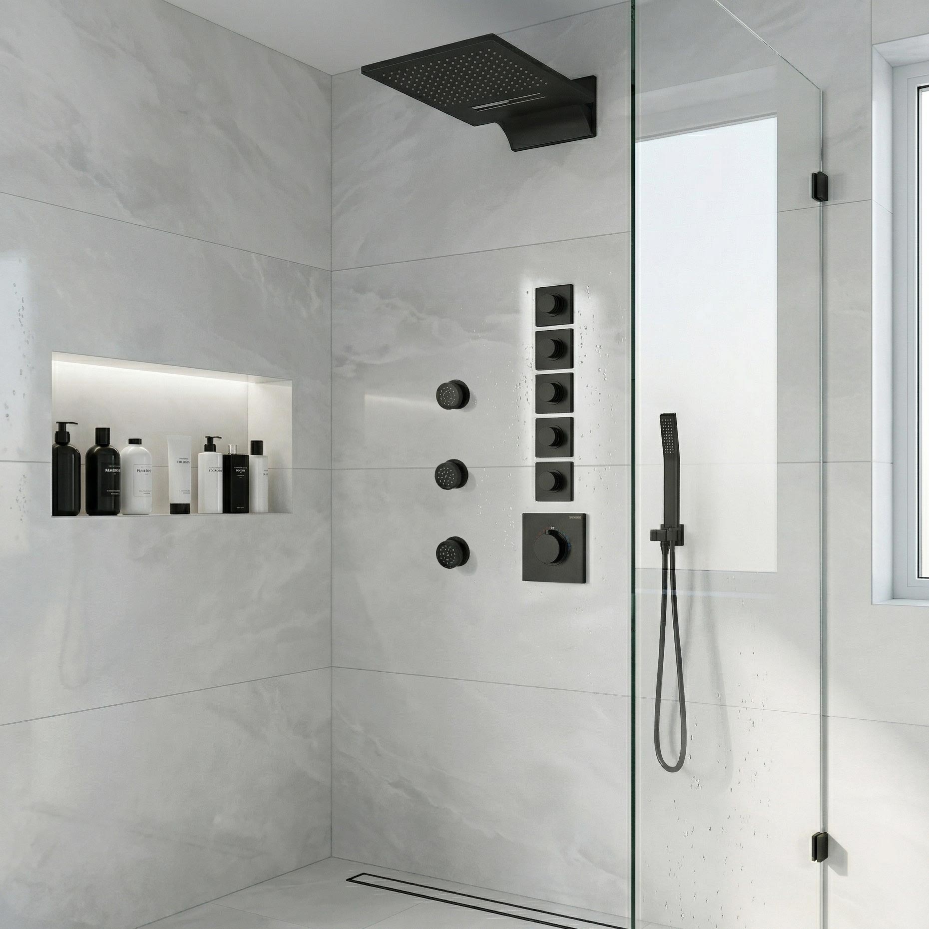 Termostatická baterie Soho 5-cestná podomítková, matně černá, včetně UP-tělesa