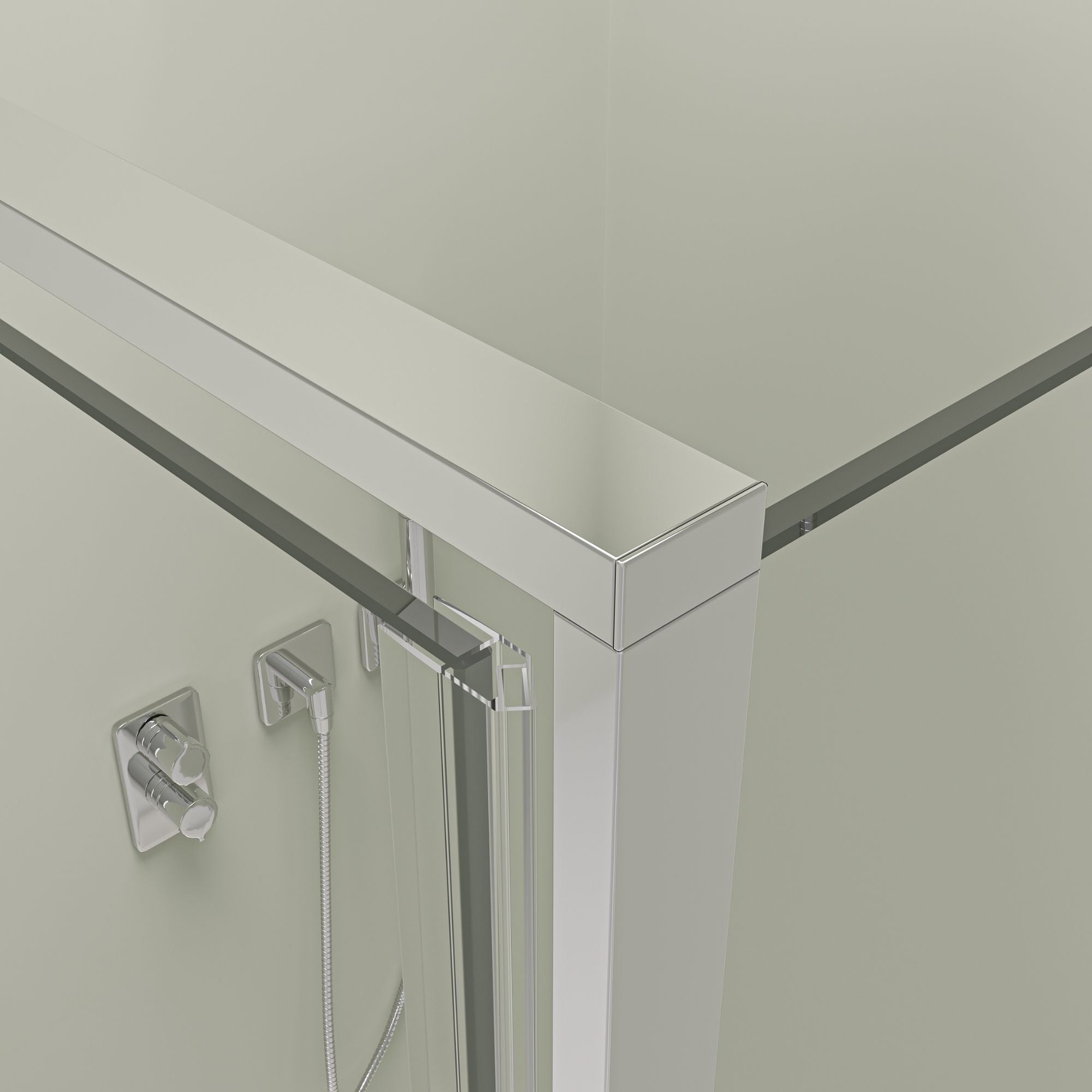 Box doccia ad angolo con porta a battente – Vetro di sicurezza 8 mm, profilo cromato, diverse misure