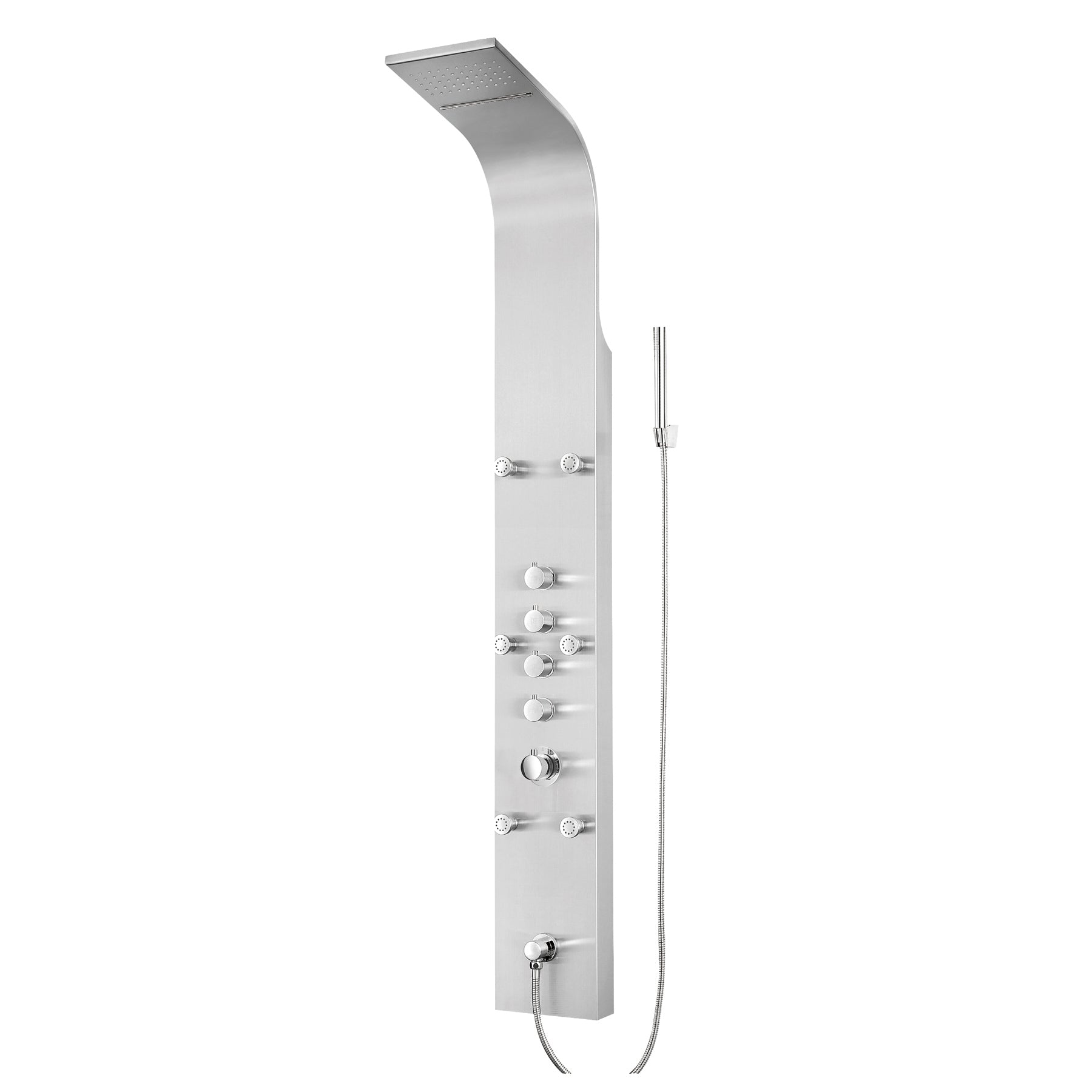 Luxury stainless steel shower panel with 6 hydro massage jets &amp; waterfall shower